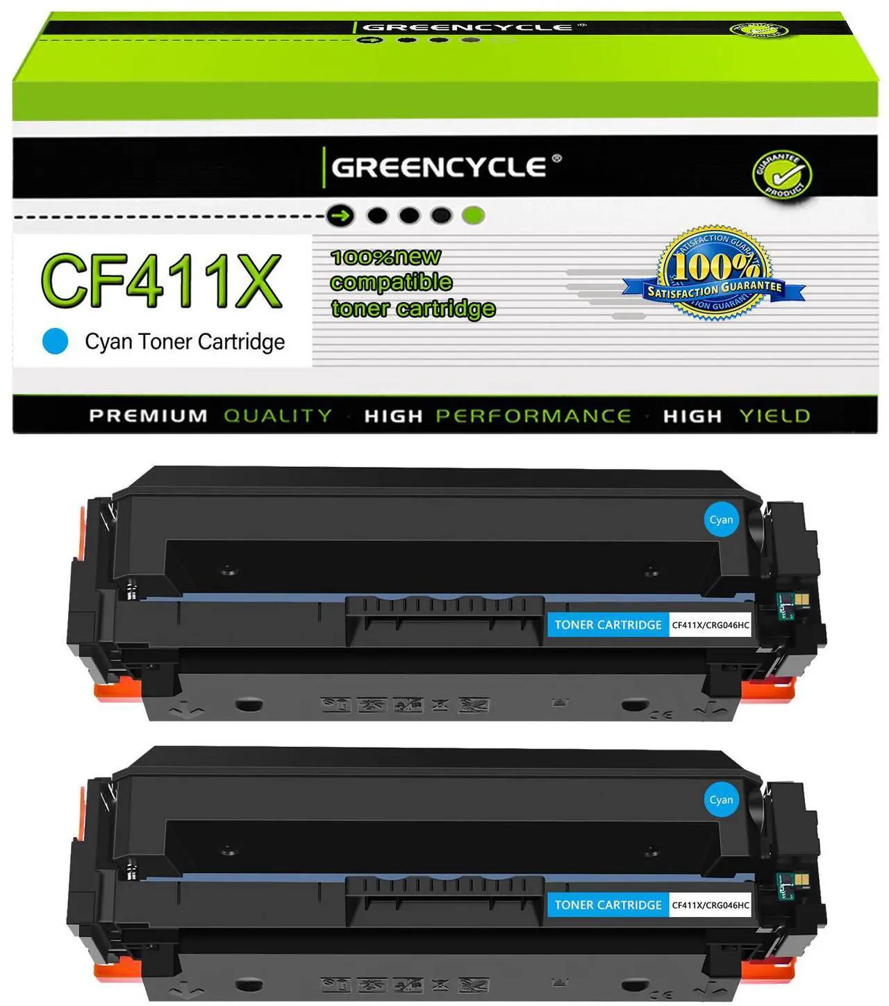 Main image of greencycle 2 Pack Toner Cartridge Compatible for HP 410A 410X CF411X Cyan Toner Work with Color Laser Jet Pro M452dn M452dw M452nw M477fdn M477fdw M477fnw M377dw Printer