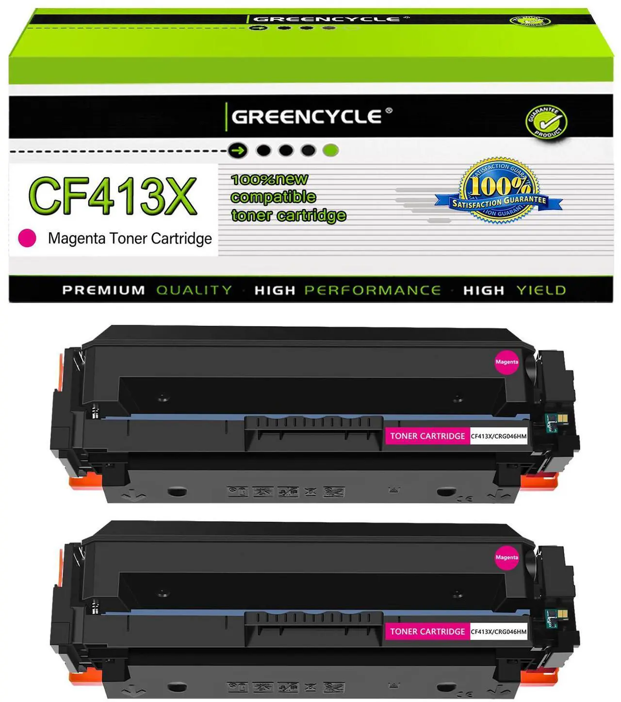 Main image of greencycle 2 Pack Toner Cartridge Compatible for HP 410A 410X CF413X Magenta Toner Works on Color Laser Jet Pro M452dn M452dw M452nw M477fdn M477fdw M477fnw M377dw Printer