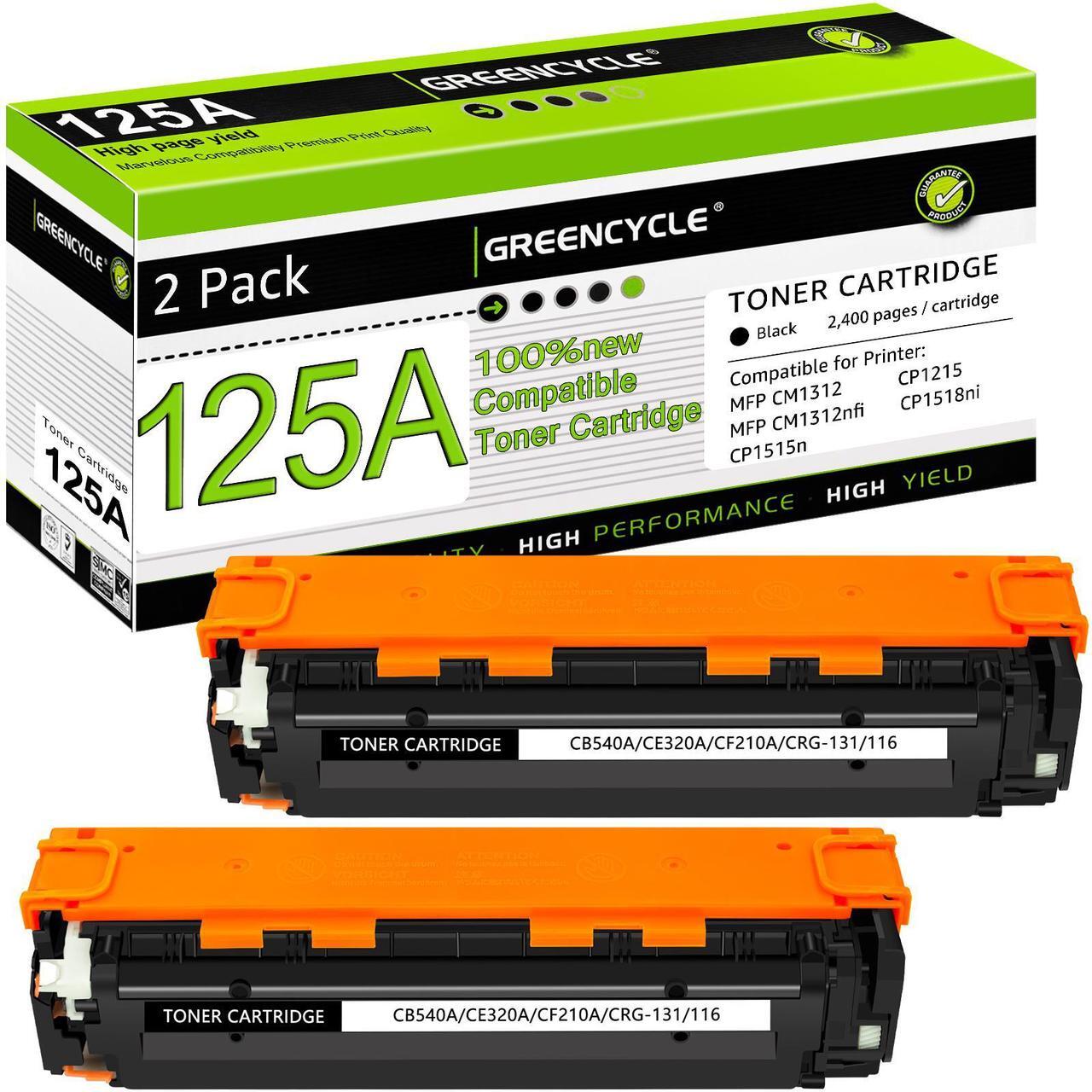 Main image of greencycle 2 Pack 125A CB540A Black Compatible Toner Cartridge Replacement for HP 125A CB540A Toner Works on Color Laser Jet CM1312 MFP CP1215 CP1515n CP1518ni Series Printer