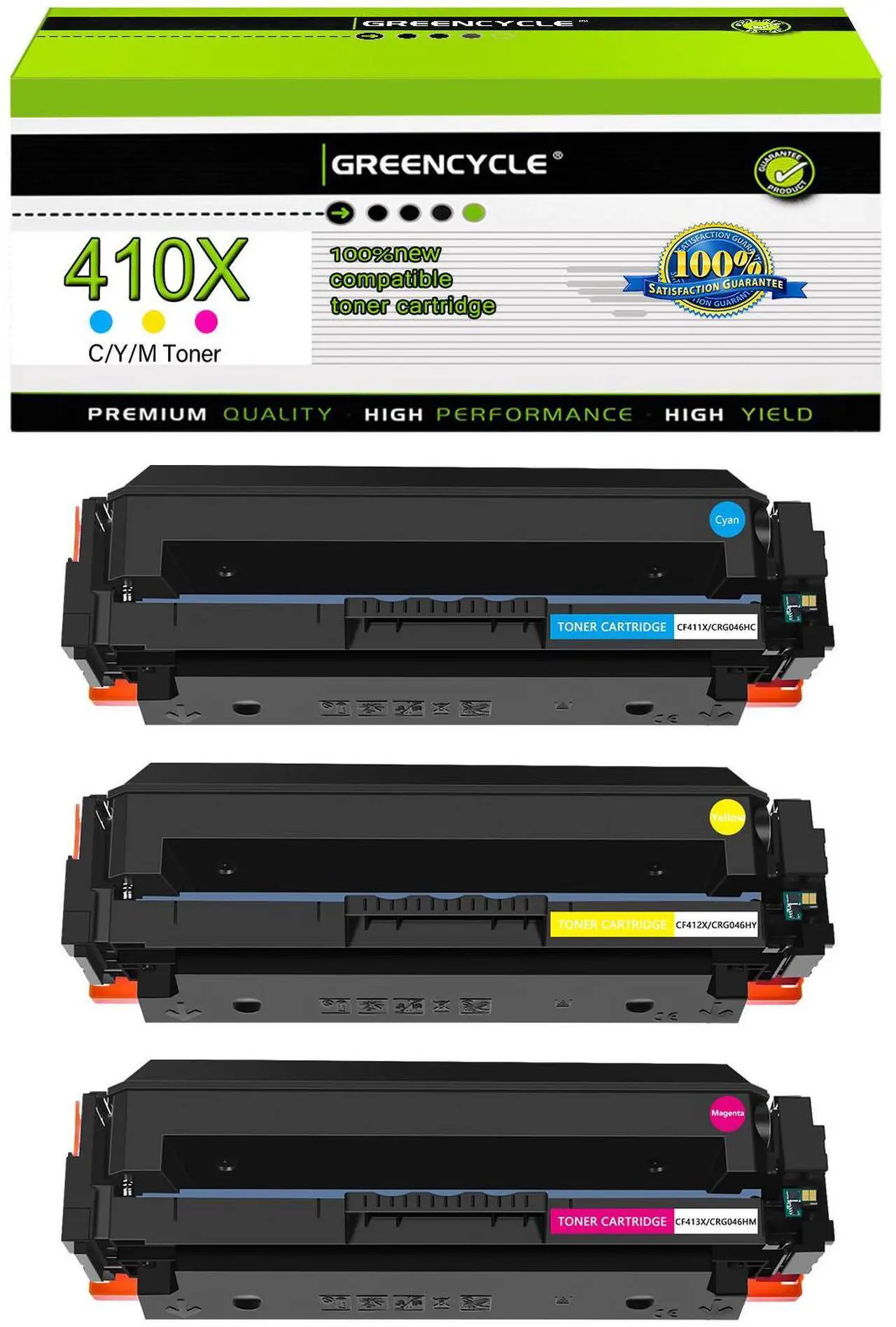 Main image of greencycle 3 Pack 410X High-yield Compatible Toner Cartridge Replacement for HP 410X CF411X CF412X CF413X for Color M477fdw M477fdn MFPM477fnw M452dw Printer (1 Cyan 1 Yellow 1 Magenta)