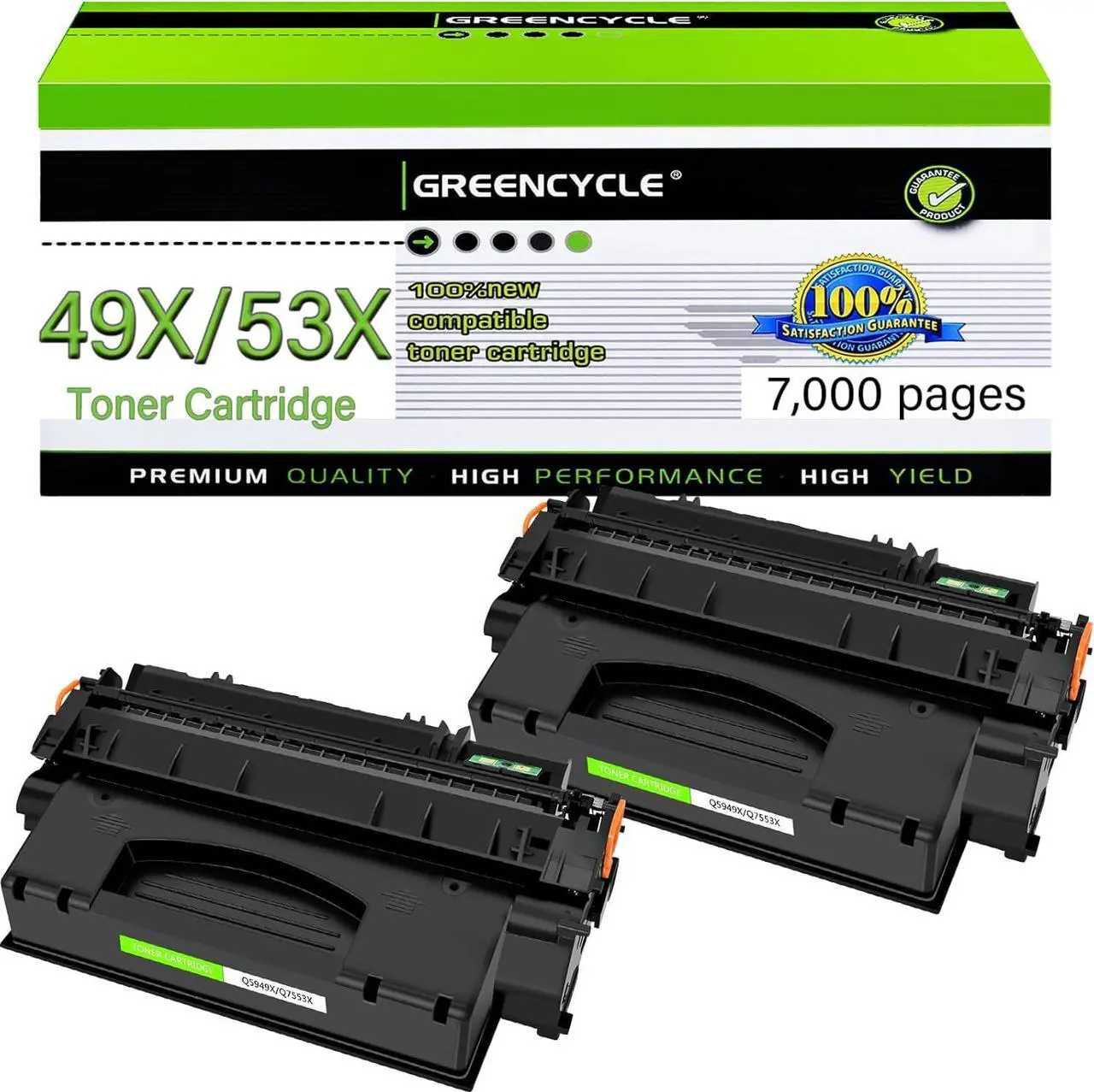 Main image of greencycle Q5949X Compatible Toner Cartridge Replacement for HP 49X Q5949X 53X Q7553X Black Cartridge Laserjet 1320 1320n 1320nw 3390 3392 M2727nf P2015dn P2015 P2014 P2010 Series Printer (2Pk)