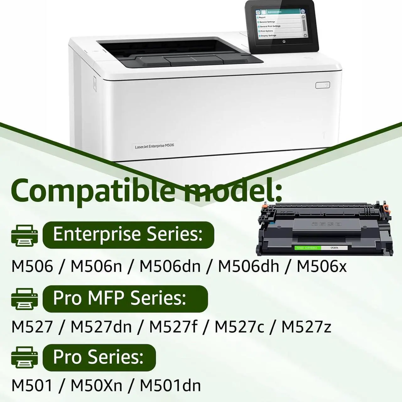 Alt view image 2 of 7 - greencycle CF287A Compatible Toner Cartridge Replacement for HP 87A CF287A 87X CF287X Black Cartridge Laserjet Enterprise M506 M506dn M506n M506x Pro M501 M501dn M527 M527dn Printer (8Pk)