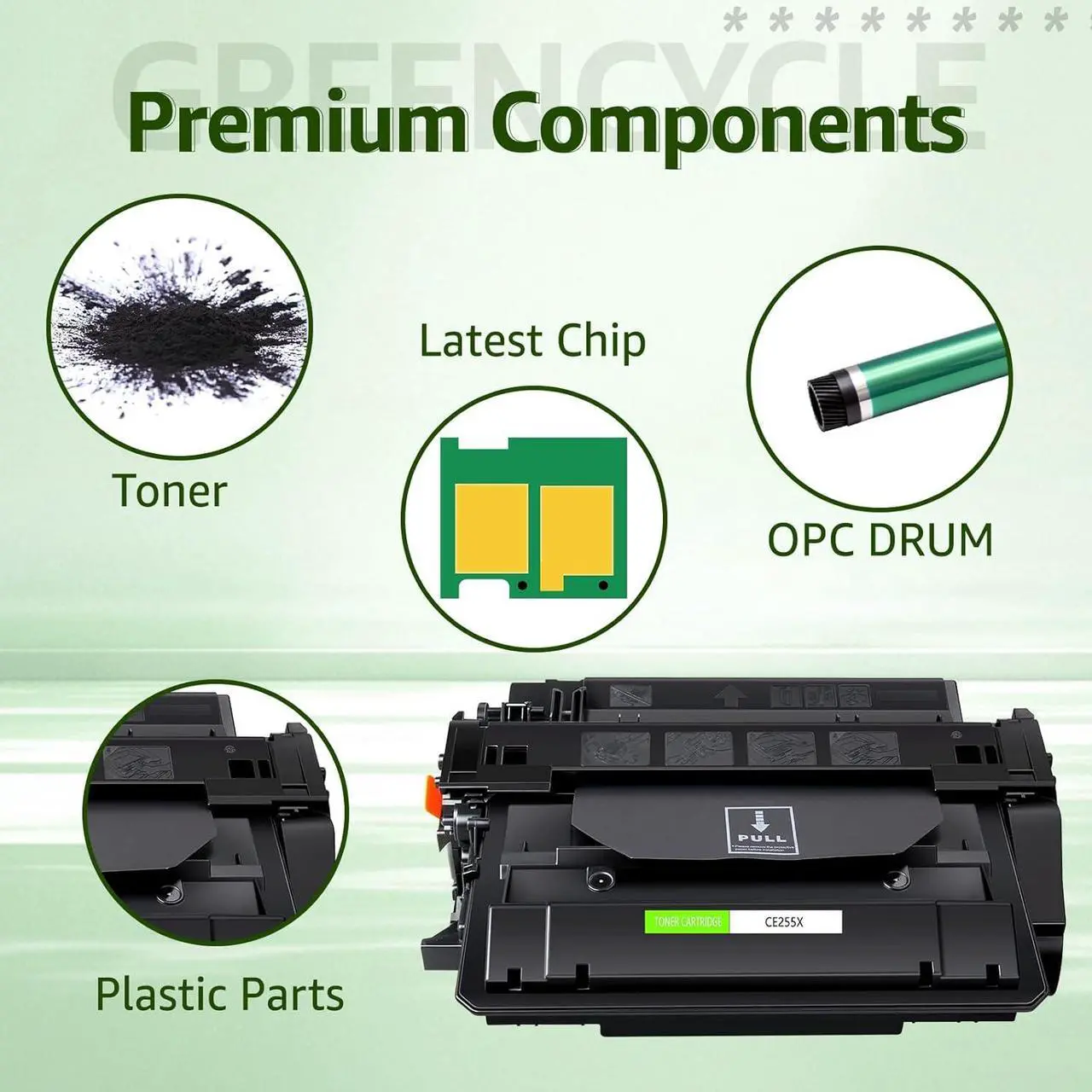 Alt view image 4 of 7 - greencycle CE255X Compatible Toner Cartridge Replacement for HP 55X CE255X 55A CE255A Black Cartridge Laserjet P3015 P3015dn P3015x Pro 500 MFP M521dn M521dw M521 M525 Printer (1Pk)