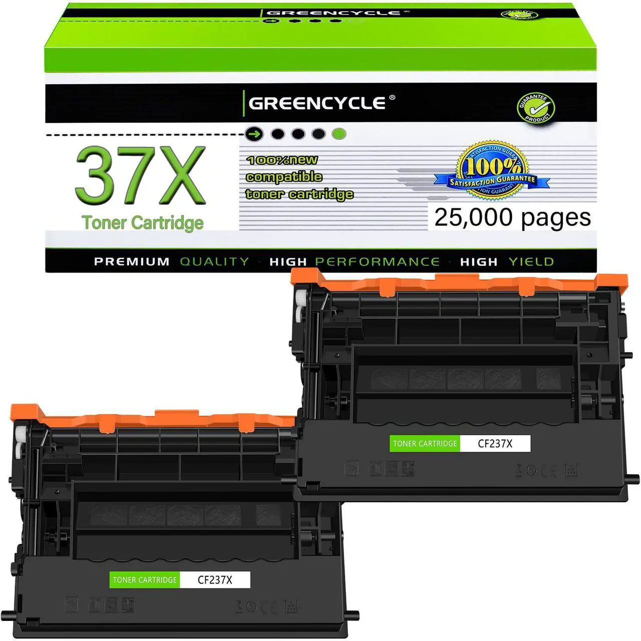 Main image of greencycle CF237X Compatible Toner Cartridge Replacement for HP 37X CF237X 37A CF237A Black Cartridge Enterprise M608 M609 M608n M608dn M608x M609x MFP M631 M632 M633 Printer (2Pk)