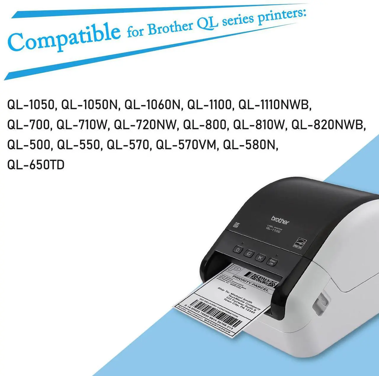 Alt view image 4 of 5 - GREENCYCLE 1 Roll DK-1201 DK1201 Die-Cut Address Labels 1.14" x 3.5" (29 mm x 90 mm) Compatible for Brother QL-1050 QL-1050N QL-1060N QL-1100 QL-1110NWB, 400 Labels/Roll,with Cartridge Frame