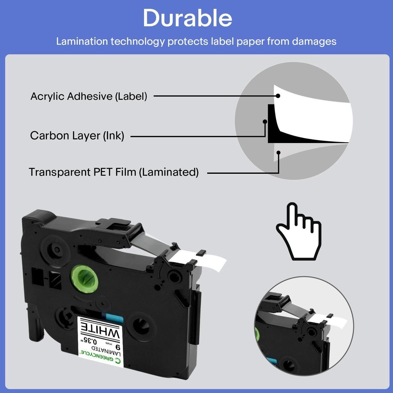 Alt view image 4 of 7 - GREENCYCLE Compatible for Brother TZe-221 TZ-221 9mm 0.35" Laminated White Label Maker Tape Ptouch TZe221 TZ221 TZe TZ Label Tape for PT-D210 PT-D220 PT-D200 PT-H110 PT-D400 PT-D610BT