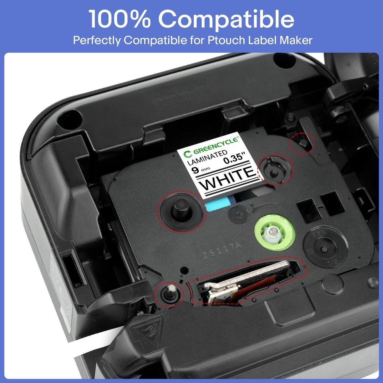 Alt view image 3 of 7 - GREENCYCLE Compatible for Brother TZe-221 TZ-221 9mm 0.35" Laminated White Label Maker Tape Ptouch TZe221 TZ221 TZe TZ Label Tape for PT-D210 PT-D220 PT-D200 PT-H110 PT-D400 PT-D610BT