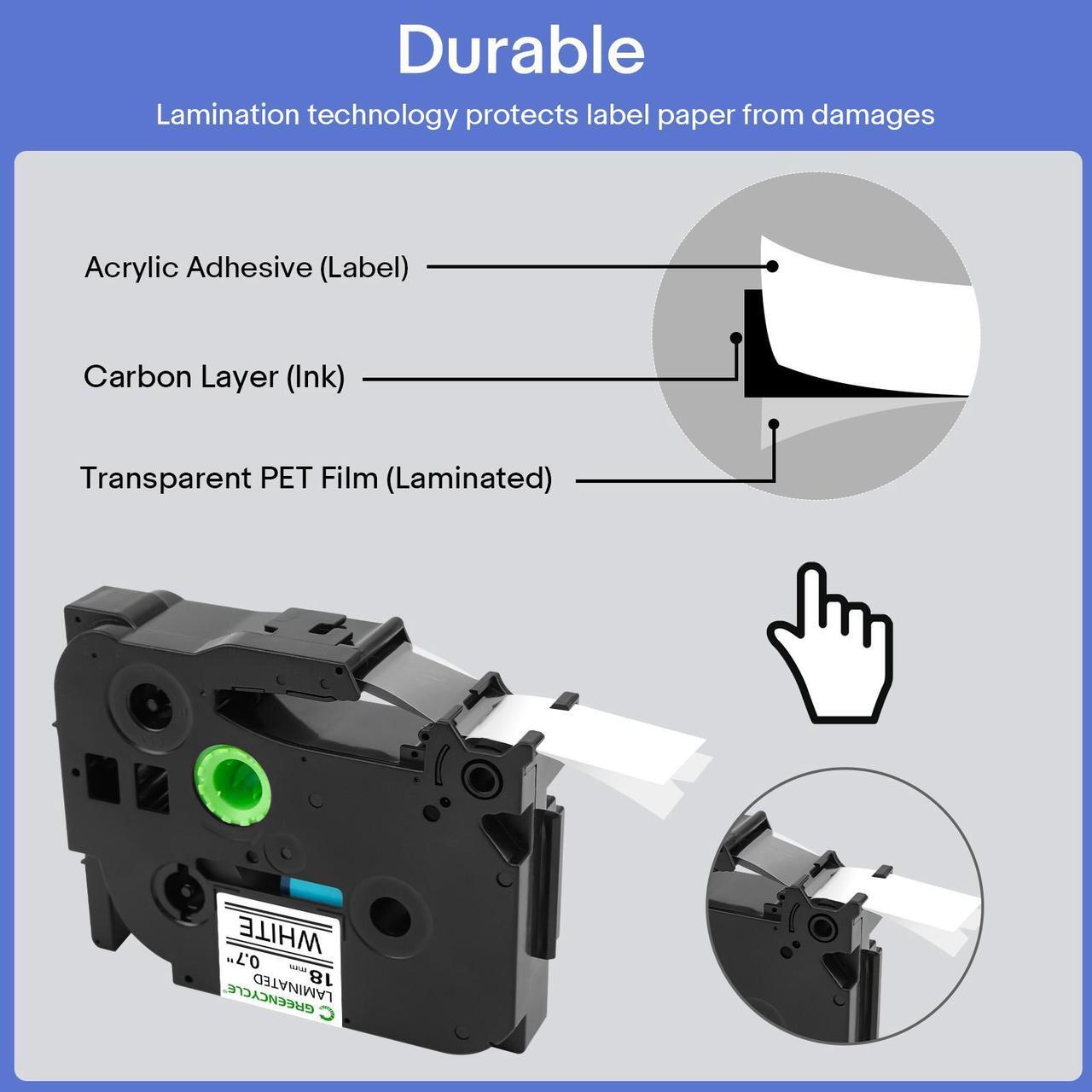 Alt view image 4 of 7 - GREENCYCLE 2 Pack Compatible for Brother TZe-241 TZ-241 18mm 0.7" Laminated Black on White Label Maker Tape Ptouch TZe241 TZ241 TZe TZ Label Tape for PT-D400 PT-D410 PT-D400VP PT-D410VP PT-1300