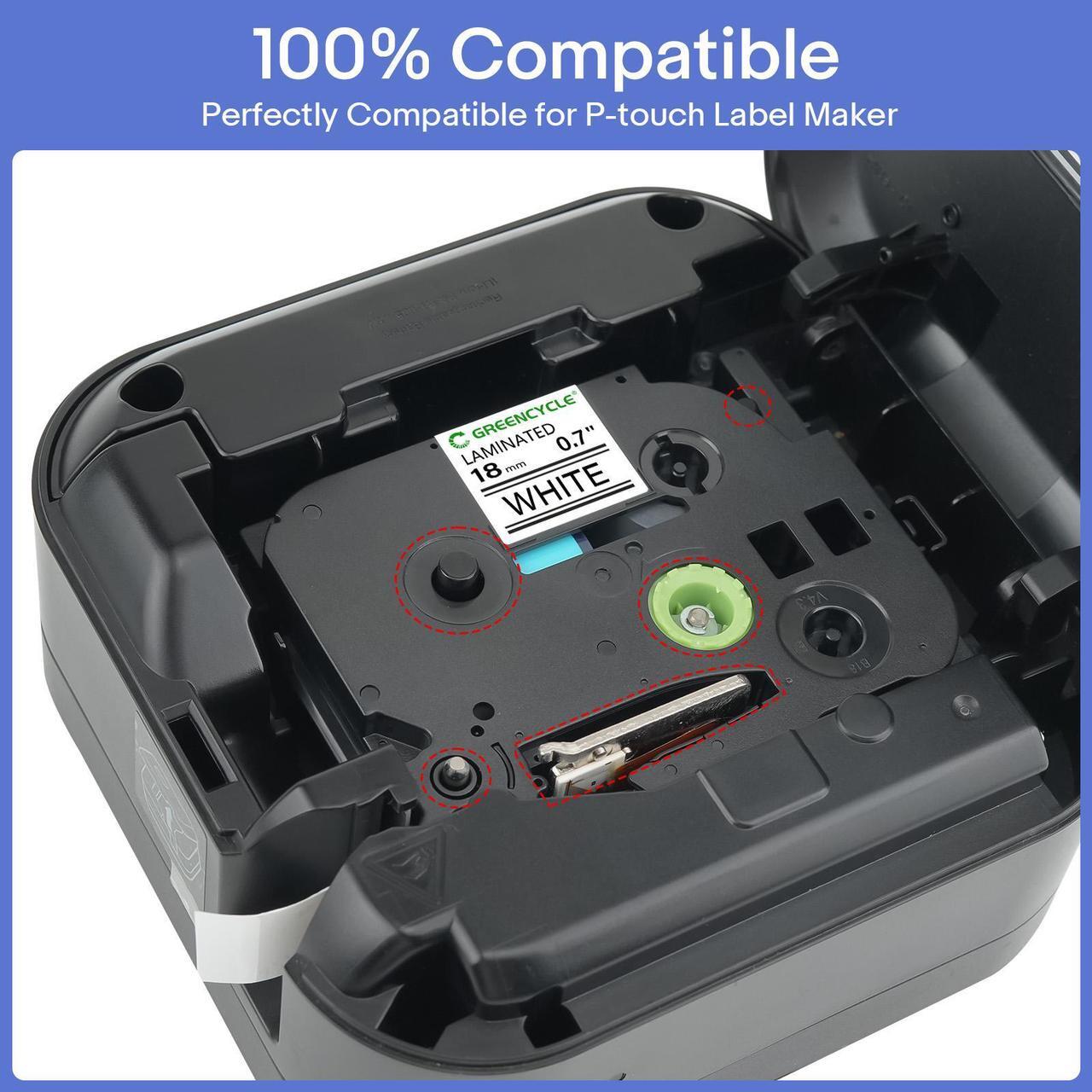 Alt view image 2 of 7 - GREENCYCLE 2 Pack Compatible for Brother TZe-241 TZ-241 18mm 0.7" Laminated Black on White Label Maker Tape Ptouch TZe241 TZ241 TZe TZ Label Tape for PT-D400 PT-D410 PT-D400VP PT-D410VP PT-1300