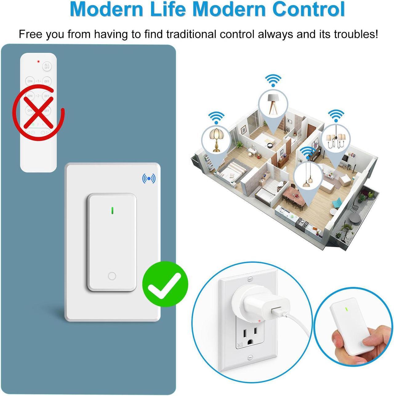 Alt view image 3 of 7 - Wireless Wall Switch Remote Control Outlet,GreenCyle Remote Control Outlet Plug Switch,15A/1500W,TUV List,No Wiring Needed,300ft RF Range,for Lamp,Fans,Household Appliances