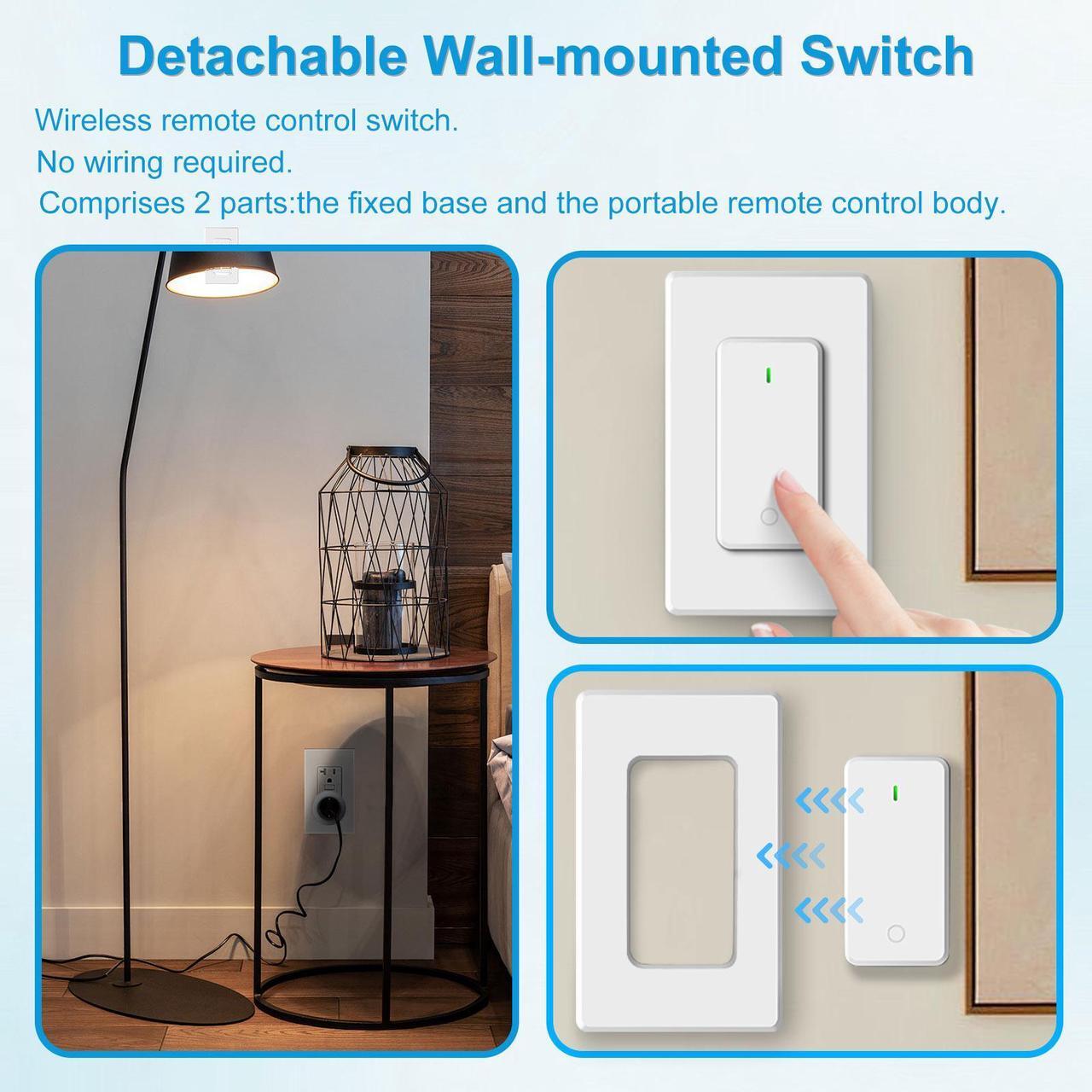 Alt view image 7 of 7 - Wireless Wall Switch Remote Control Outlet,GreenCyle Remote Control Outlet Plug Switch,15A/1500W,TUV List,No Wiring Needed,300ft RF Range,for Lamp,Fans,Household Appliances