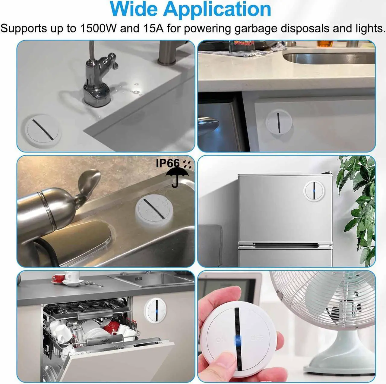 Alt view image 5 of 7 - Garbage Disposal Wireless Switch Kit, Greencycle Portable Remote Control Outlet,Garbage Disposal Switch with Magnetic, Remote Control Outlet,No Drilling On Sink,15A 4000V Anti-Surge 500 Feet RF Range