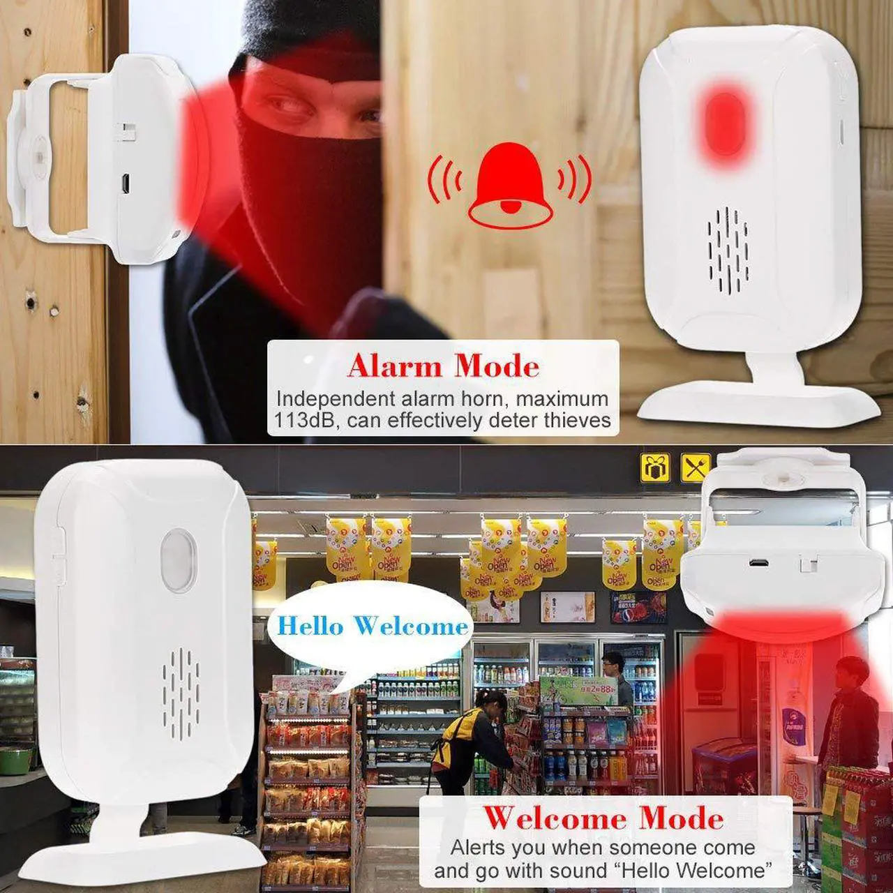 Alt view image 2 of 7 - GREENCYCLE Wireless Infrared Motion Detector Welcome Doorbell Visitor Entry Chime Home Security Alarm Shop Store Alert (1 Sensor,1 Alarm)