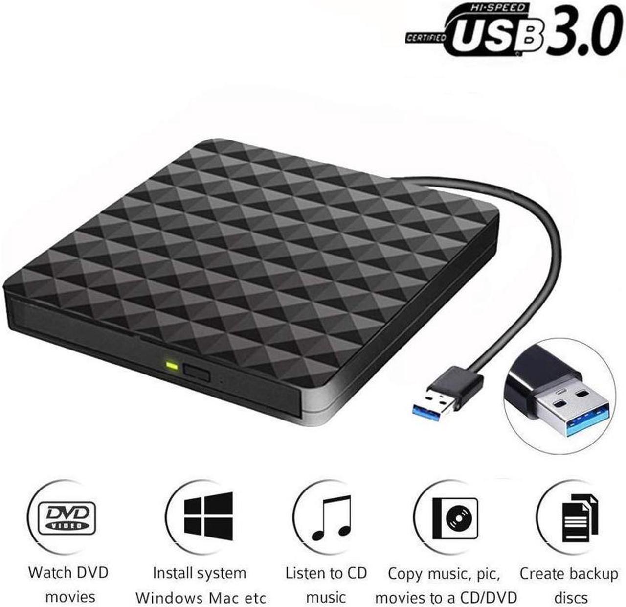 External CD DVD Drive USB 3.0 Portable Slim CD RW ROM Drive Player Rewriter Burner Writer Enclosure 2018 High Speed Data Transfer for Mac OS/Desktop/Vista/Linux/Laptop/Windows 10/8/7/XP