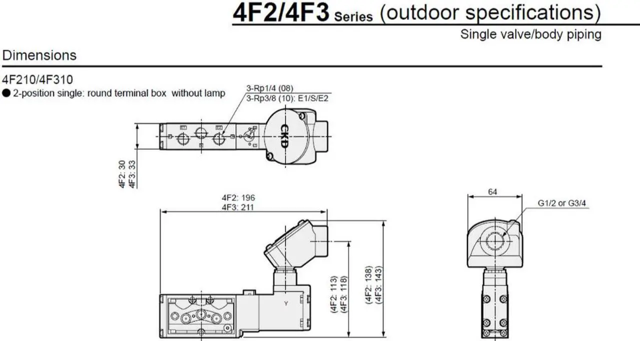 Alt view image 4 of 5 - CKD 4F310-10-AC220V Magnetic Valve Outdoor Use W Series Single Valve New