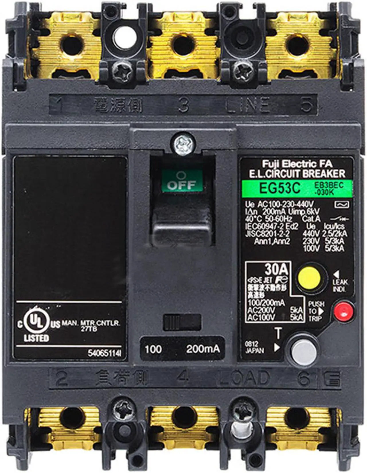 Main image of FUJI SG53C Three-phase Leakage Protection Circuit Breaker 3P 30A