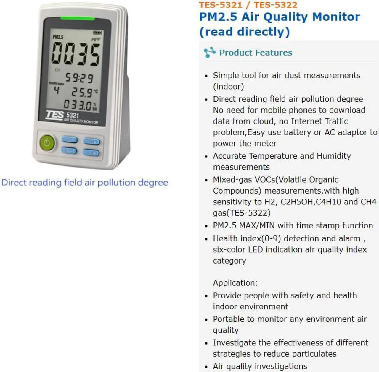 Alt view image 4 of 4 - TES-5321 PM2.5 Air Quality Monitor PM2.5 : 0 to 500mg/m3 New