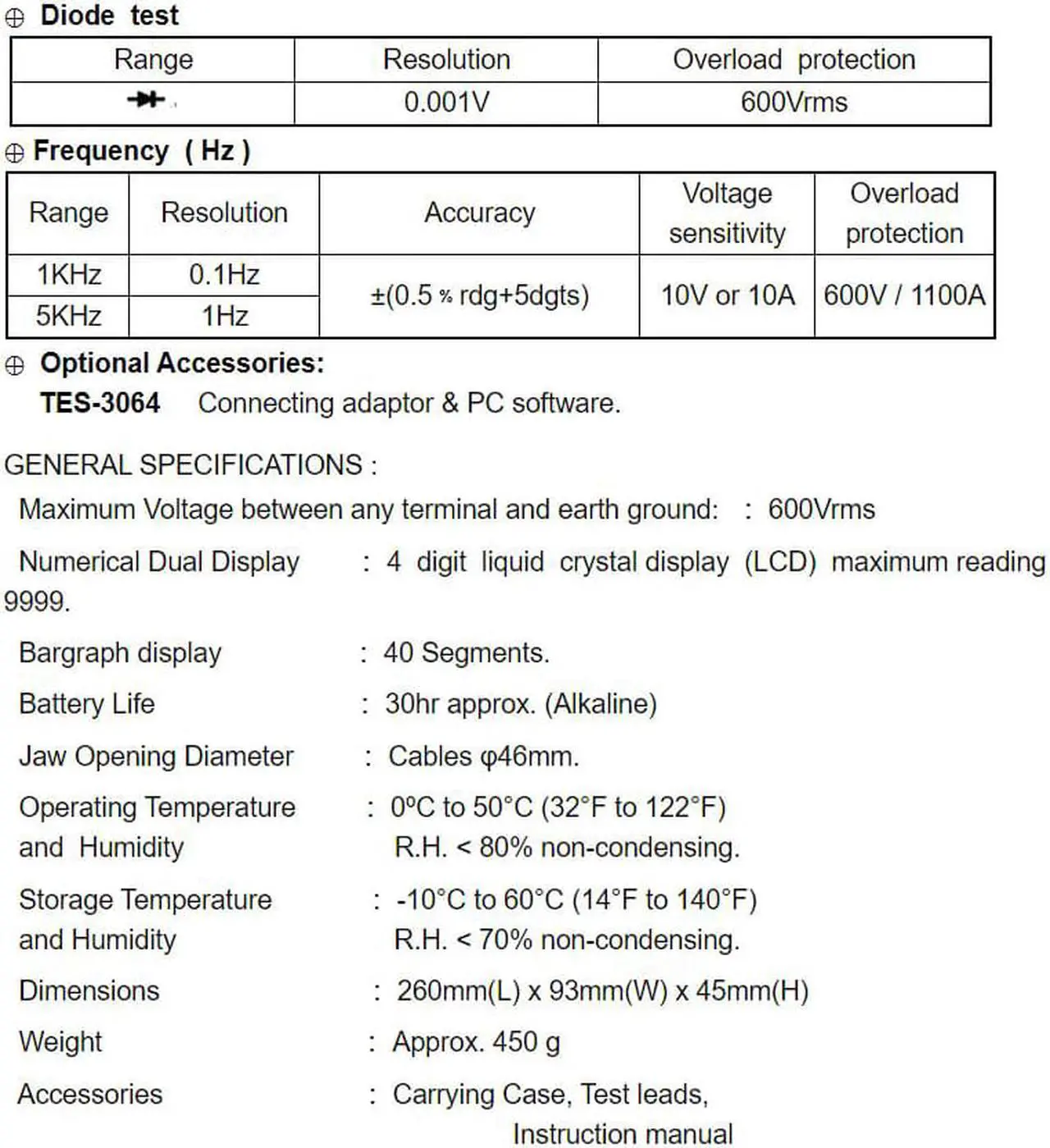Alt view image 5 of 5 - TES-3063 Power AC/DC Clamp Meter 4000 Conticuity Point Data Logger