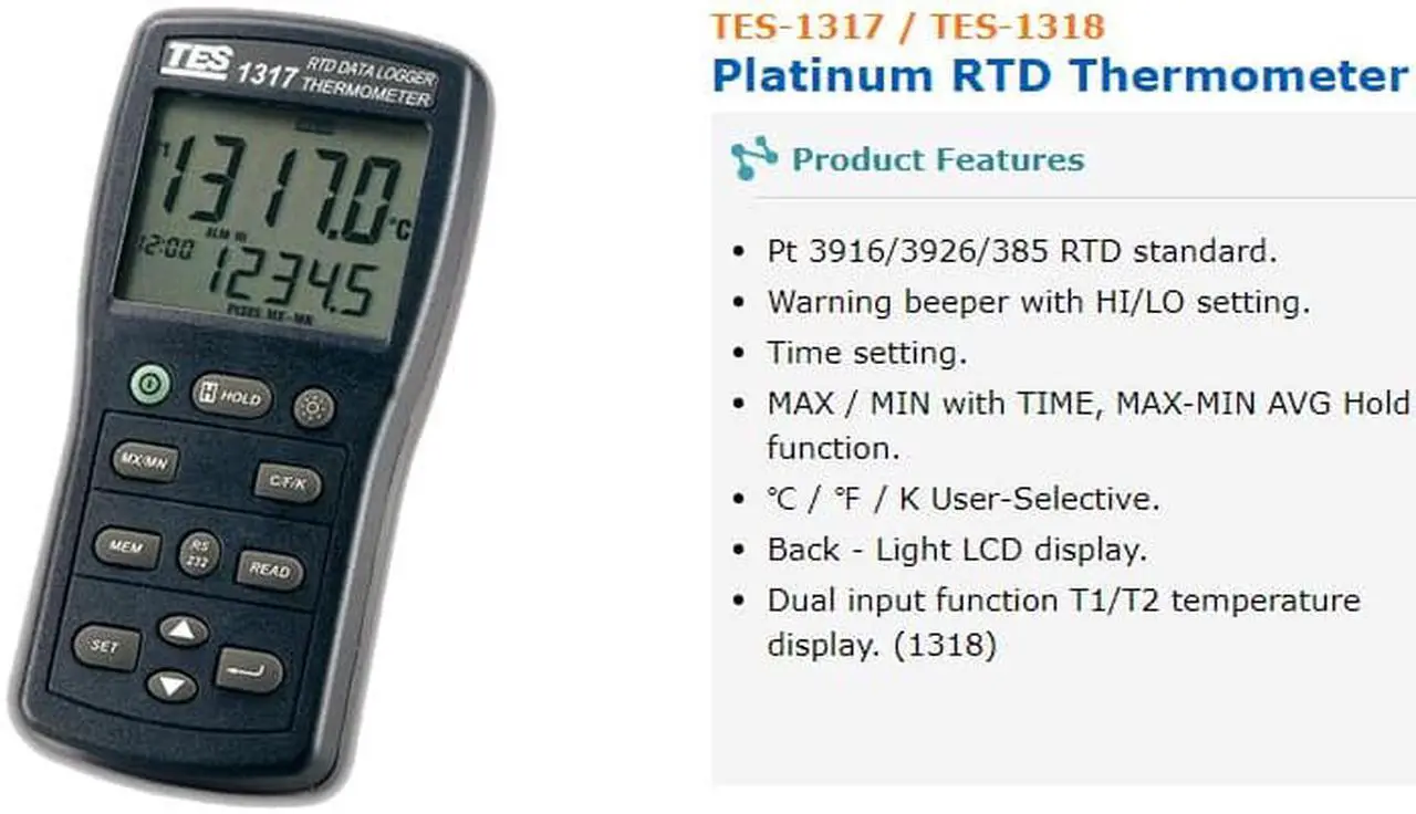 Alt view image 3 of 3 - TES-1317 Digital RTD (Resistance Temperature Detector) Thermometer with probe