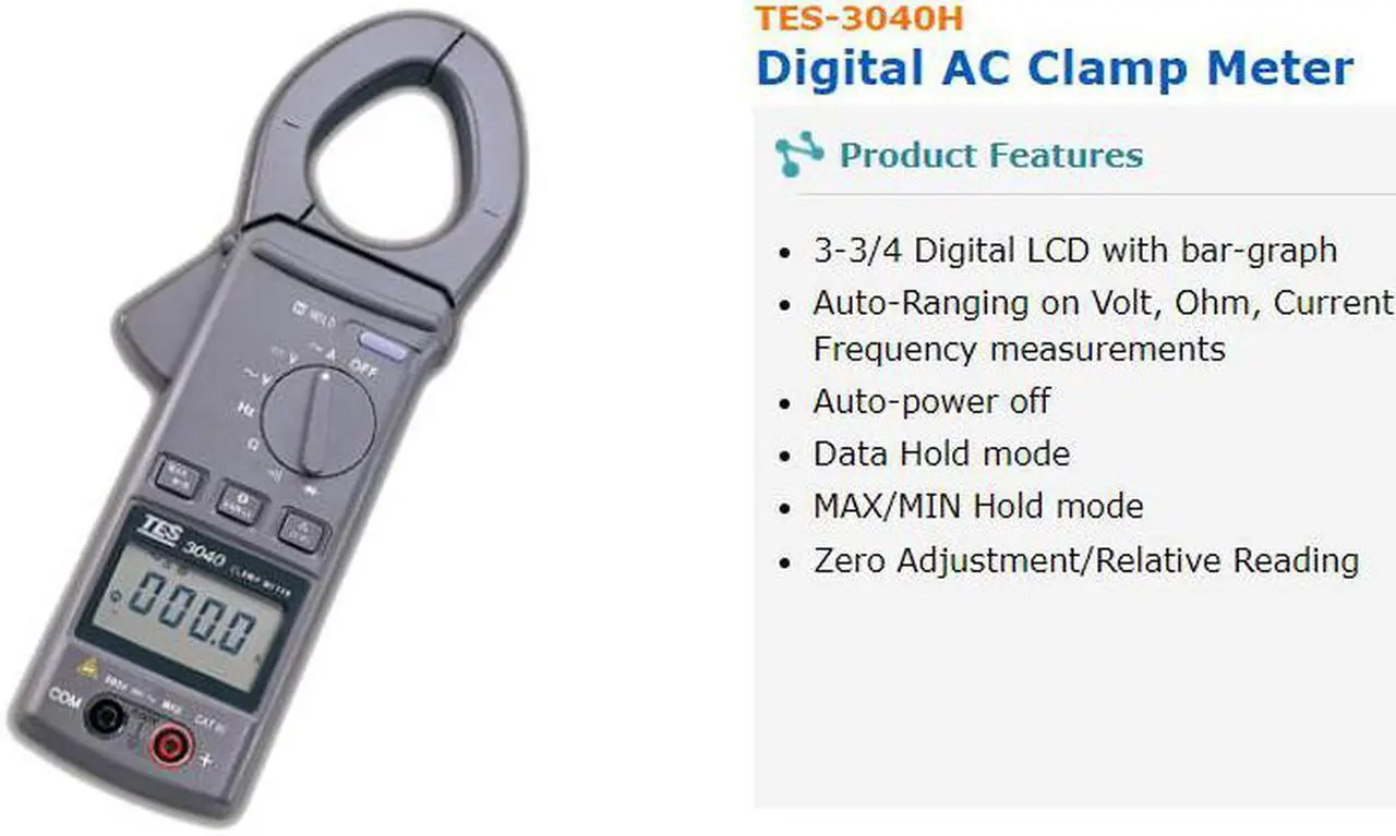 Alt view image 2 of 7 - TES-3040 Clamp Meter Digital LCD DATA Hold Mode Resistance 600V CAT III New