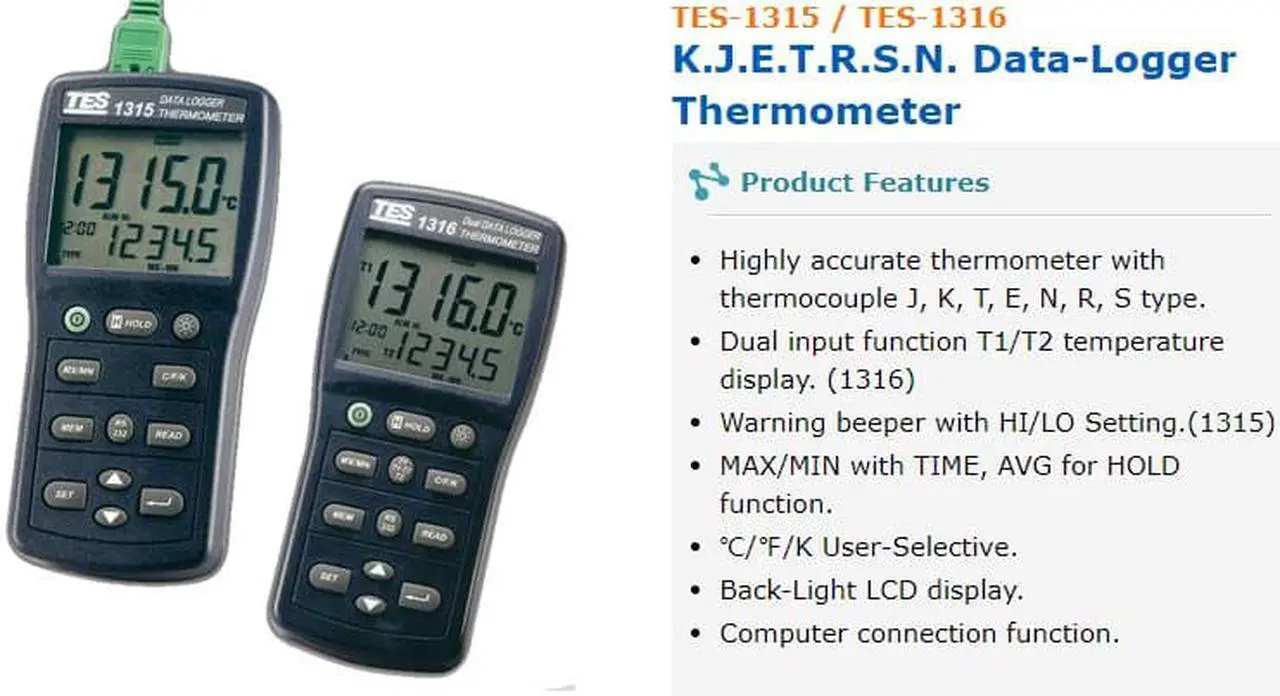 Alt view image 2 of 4 - TES-1315 K.J.E.T.R.S.N. Data-Logger Thermometer 7500 Data Logging capacity
