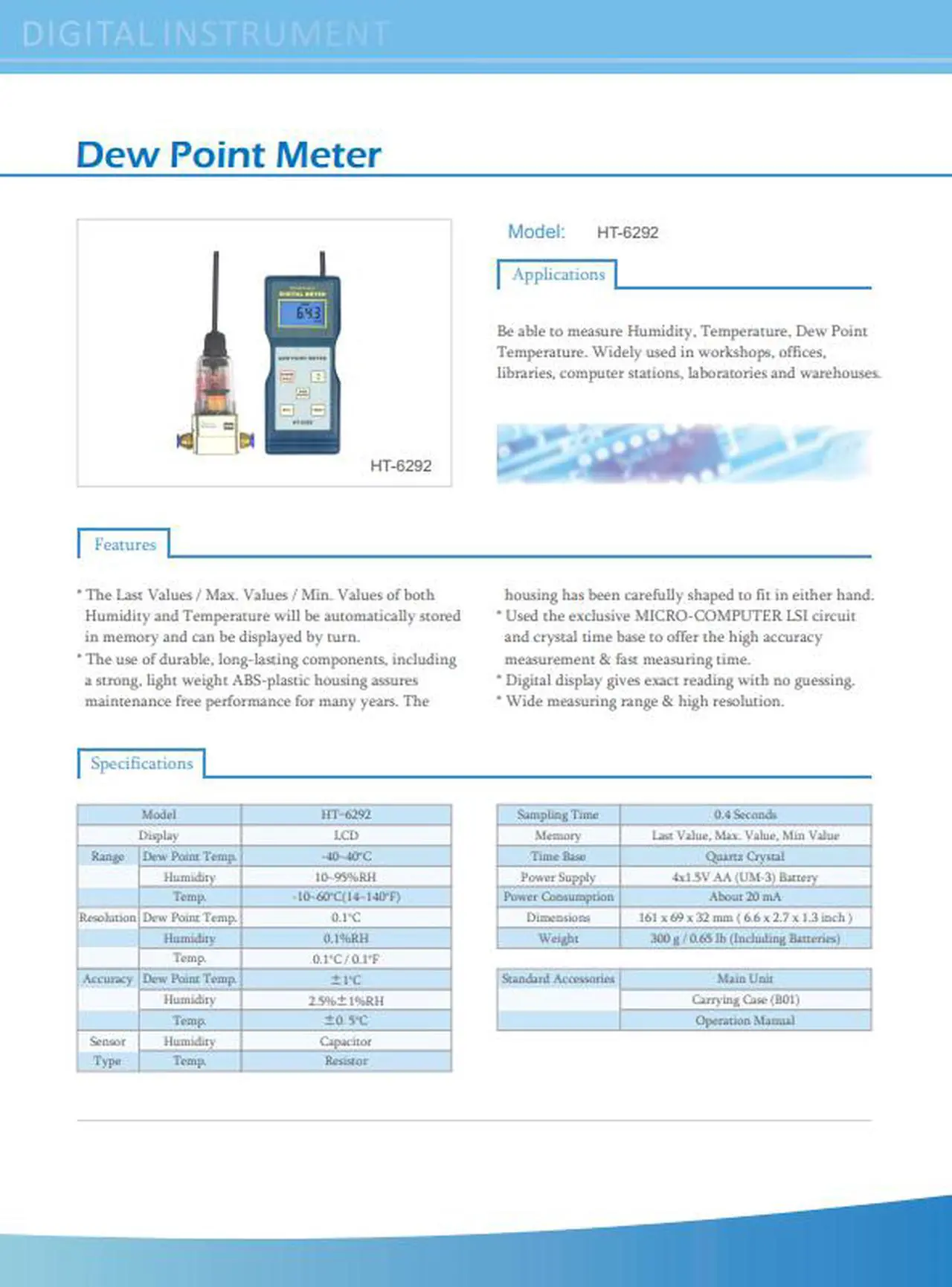 Alt view image 2 of 3 - LANDTEK HT6292 Dew Point Meter Tester Temp Temperature and Humidity Indicator