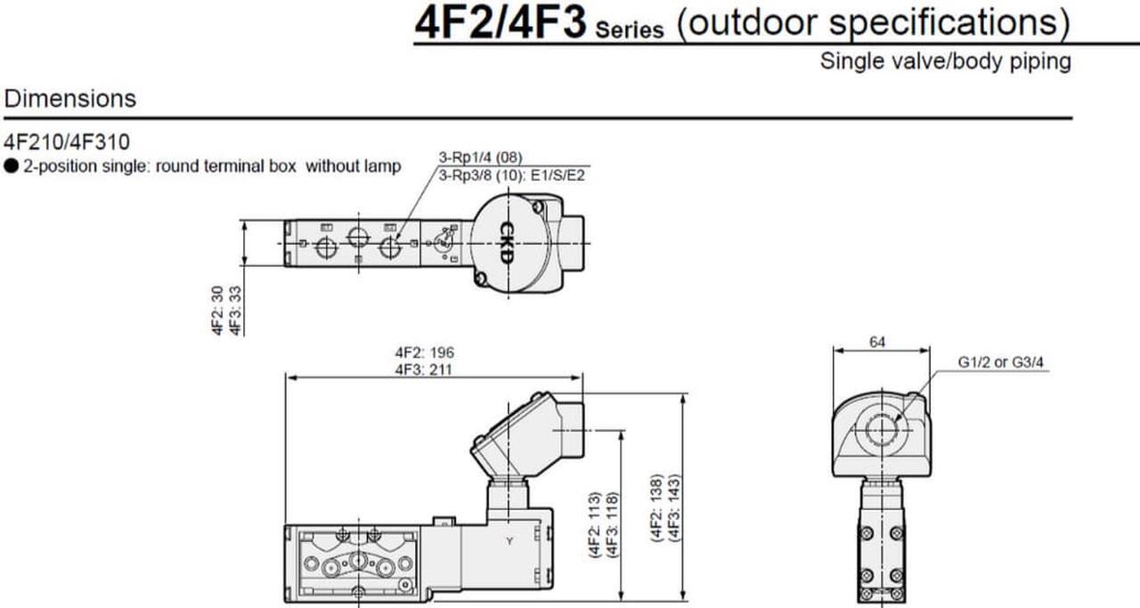 Alt view image 4 of 5 - CKD 4F310-10-AC220V Magnetic Valve Outdoor Use W Series Single Valve New