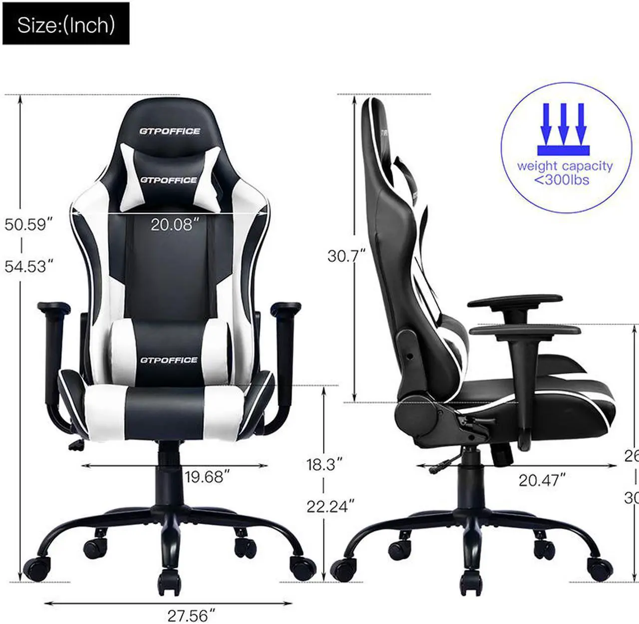 Alt view image 7 of 7 - GTRACING Gaming Chair Massage Office Computer GTPOFFICE Series Racing Chair for Adult Reclining Adjustable Swivel Leather Chair High Back Desk Chair Headrest and Massage Lumbar Support Cushion