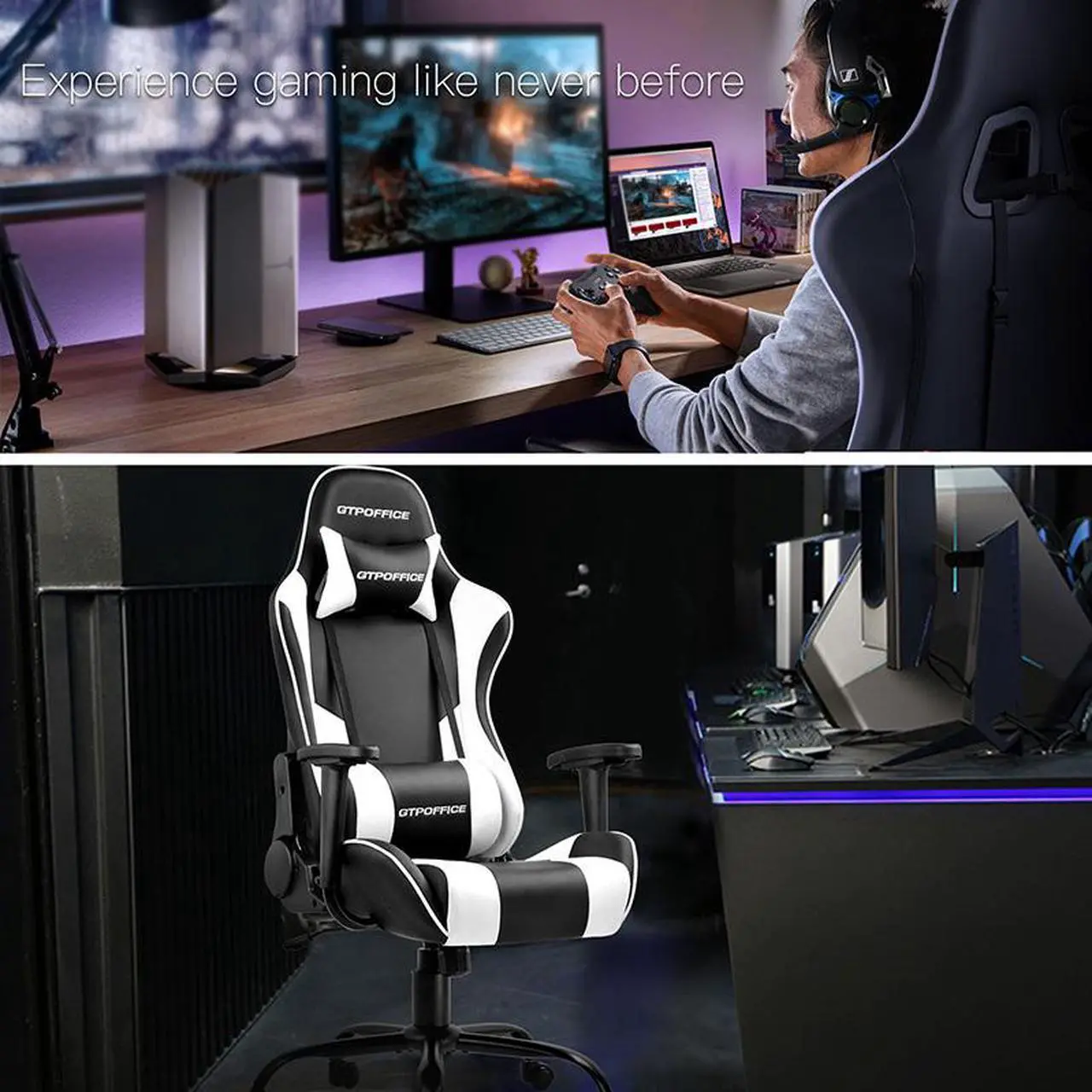 Alt view image 4 of 7 - GTRACING Gaming Chair Massage Office Computer GTPOFFICE Series Racing Chair for Adult Reclining Adjustable Swivel Leather Chair High Back Desk Chair Headrest and Massage Lumbar Support Cushion
