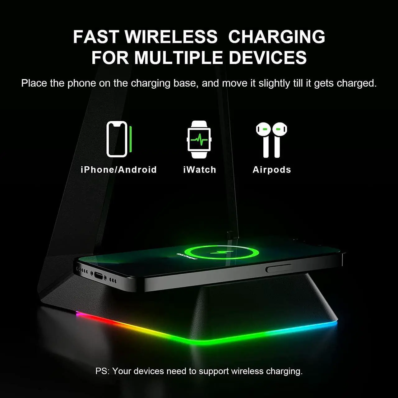 Alt view image 3 of 7 - GTRACING Gaming Headphone Stand, Gaming Headset RGB Holder with Wireless Charger, 3 USB Hub, 3 in 1 Multi-Functional Base Station, Gifts for Gamers, PC Game Earphone Accessories