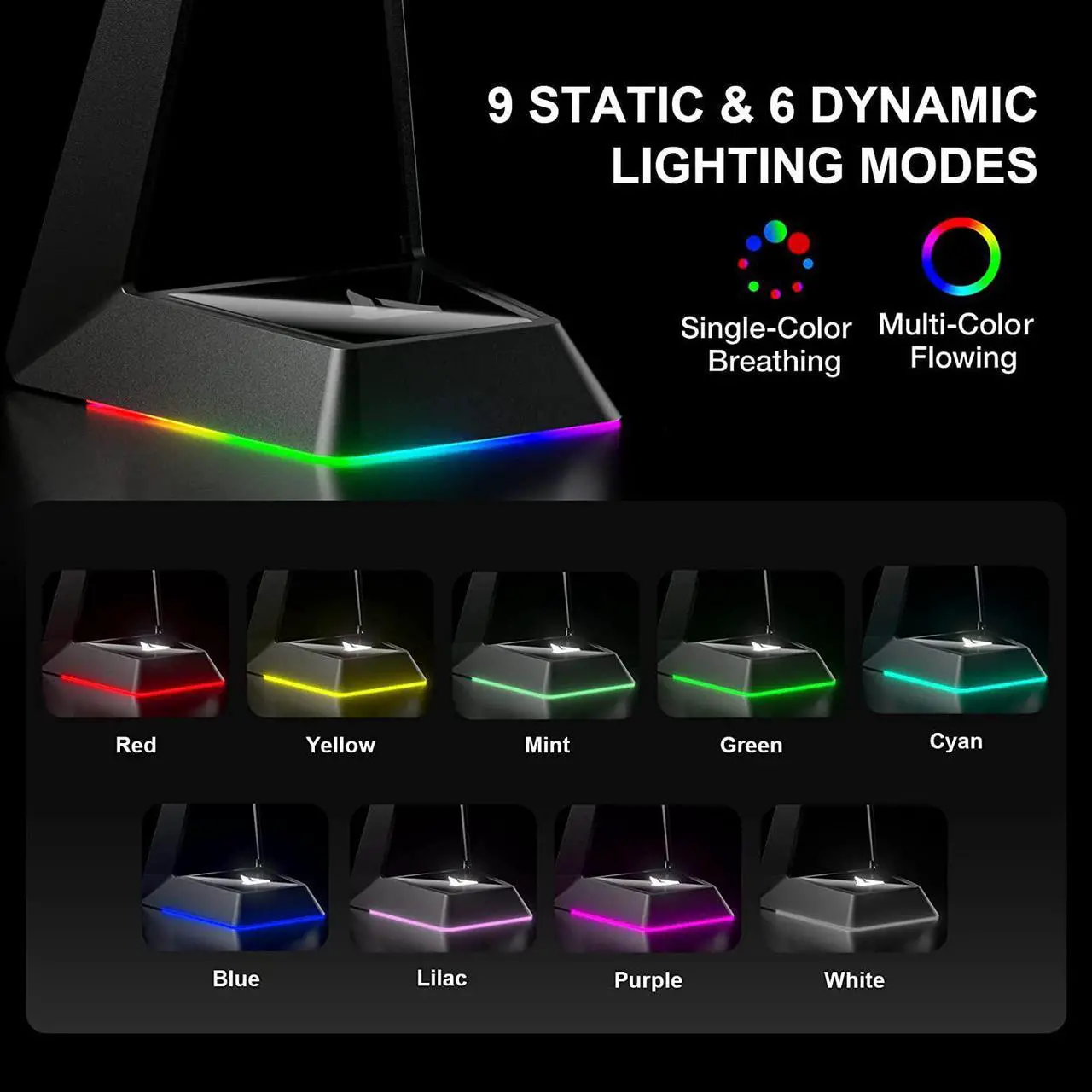 Alt view image 4 of 7 - GTRACING Gaming Headphone Stand, Gaming Headset RGB Holder with Wireless Charger, 3 USB Hub, 3 in 1 Multi-Functional Base Station, Gifts for Gamers, PC Game Earphone Accessories