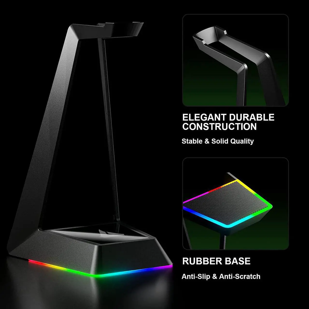 Alt view image 5 of 7 - GTRACING Gaming Headphone Stand, Gaming Headset RGB Holder with Wireless Charger, 3 USB Hub, 3 in 1 Multi-Functional Base Station, Gifts for Gamers, PC Game Earphone Accessories