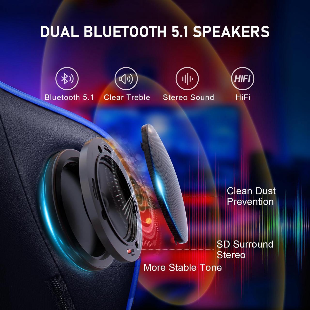 Alt view image 3 of 7 - GTRACING Gaming Chair with Footrest and Bluetooth Speakers Music Video Game Chair Heavy Duty Ergonomic Computer Office Desk Chair (Blue)