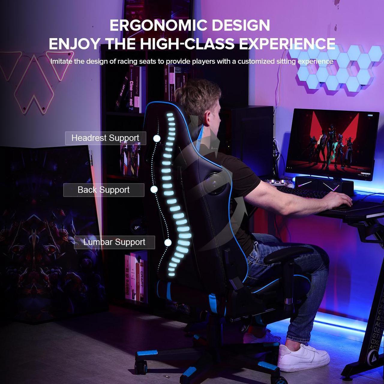 Alt view image 4 of 7 - GTRACING Gaming Chair with Footrest and Bluetooth Speakers Music Video Game Chair Heavy Duty Ergonomic Computer Office Desk Chair (Blue)