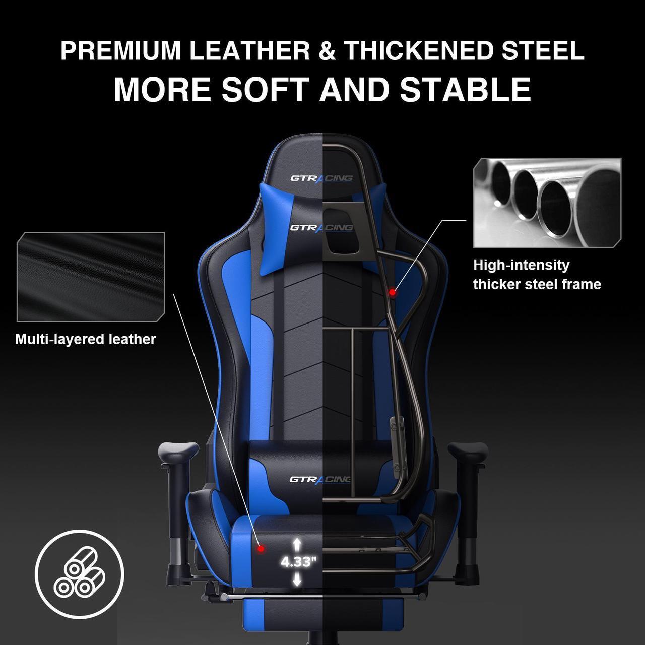 Alt view image 7 of 7 - GTRACING Gaming Chair with Footrest and Bluetooth Speakers Music Video Game Chair Heavy Duty Ergonomic Computer Office Desk Chair (Blue)