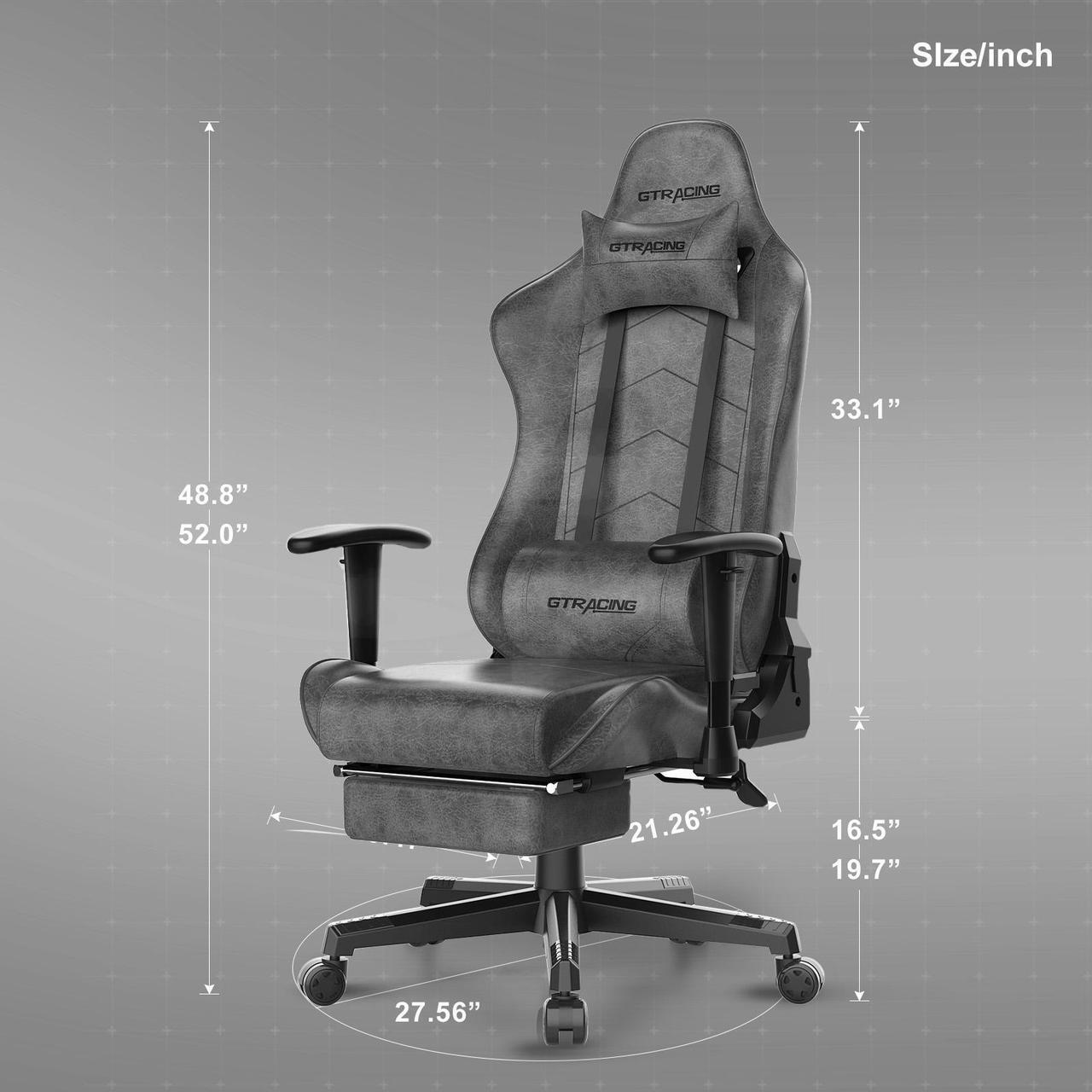 Alt view image 2 of 6 - GTRACING Gaming Chair with Footrest Big and Tall Gamer Chair Office Executive Chair Heavy Duty Adjustable Recliner with Headrest Lumbar Support Cushion Desk Chair (Grey)