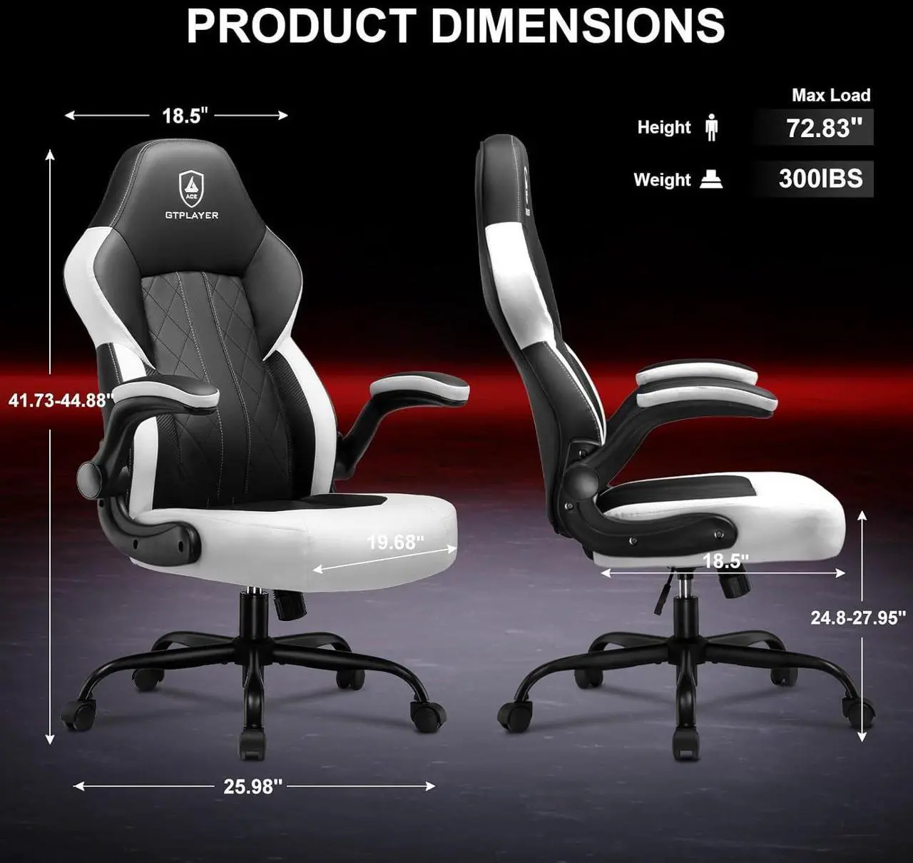 Alt view image 3 of 7 - GTPLAYER Computer Gaming Chair, Ergonomic Video Gaming Chair with Flip-Up Armrests and Adjustable Height, Comfortable Office Desk Chairs with Built-in Lumbar Support, Recliner with 360°Swivel (White)