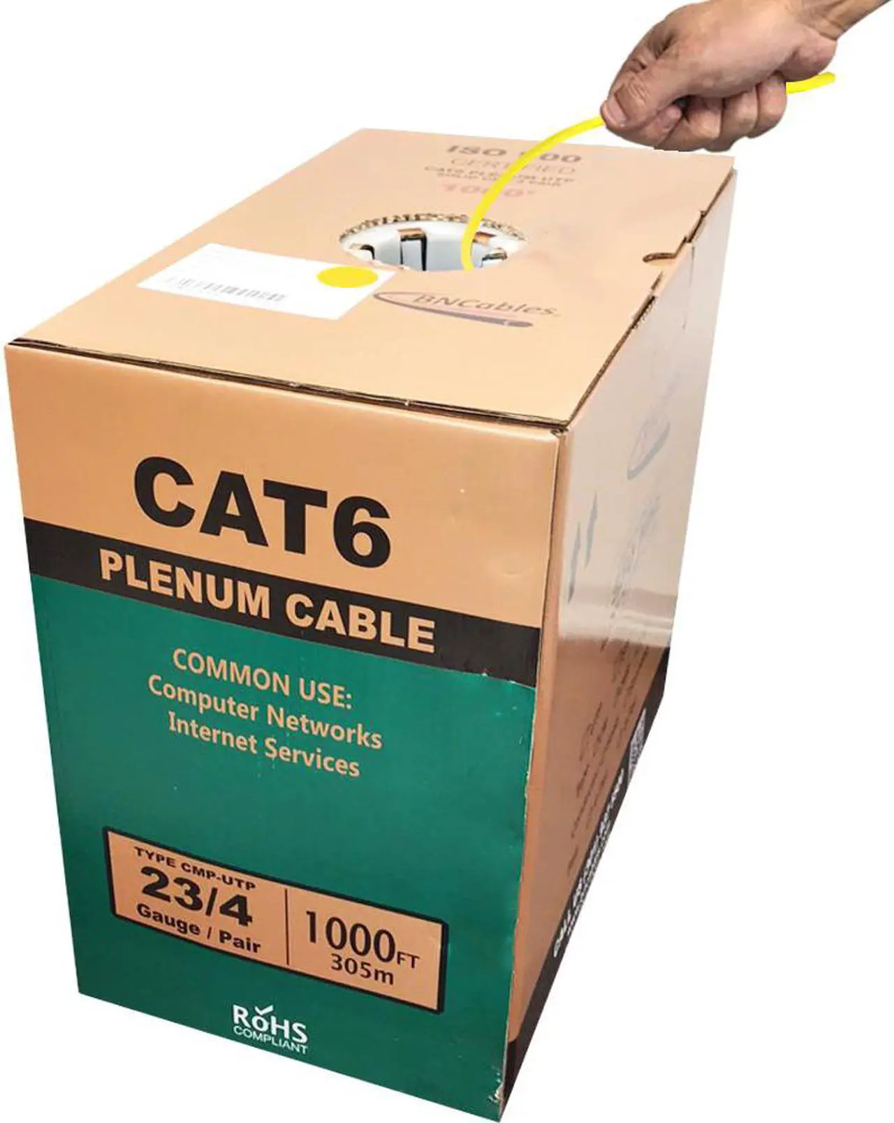 Main image of CAT6 Plenum (CMP) Cable, 1000FT | 23AWG 4Pair, Solid 550MHz Network Cable Unshielded Twisted Pair (UTP) Yellow