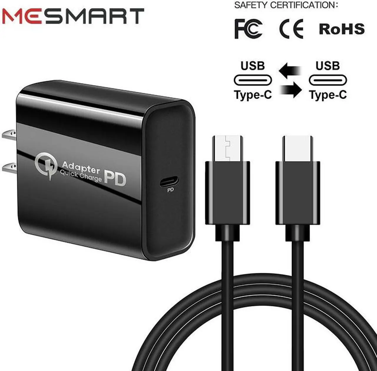 Main image of Fast PD Type C Wall Charger Power Adapter & USB-C To USB-C Charging Cable For iPhone 15 Pro Max Plus / Samsung Galaxy S23 S22 Ultra 5G S23+ A54 A34 A14 A03s / Google 8 7 6 Pro 8a 7a Black 3 ft.