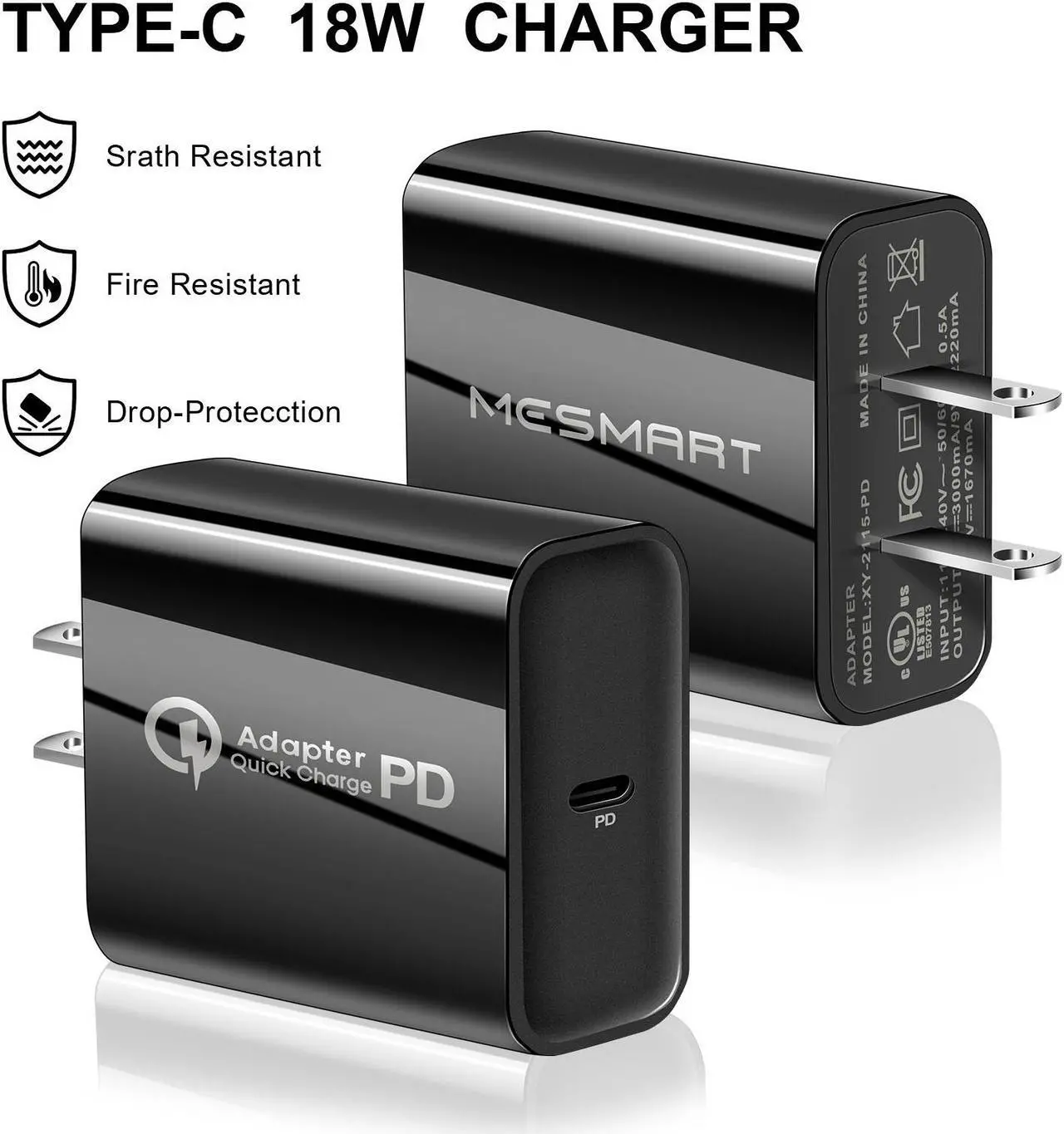 Alt view image 4 of 7 - Fast PD Type C Wall Charger Power Adapter & USB-C To USB-C Charging Cable For iPhone 15 Pro Max Plus / Samsung Galaxy S23 S22 Ultra 5G S23+ A54 A34 A14 A03s / Google 8 7 6 Pro 8a 7a Black 3 ft.
