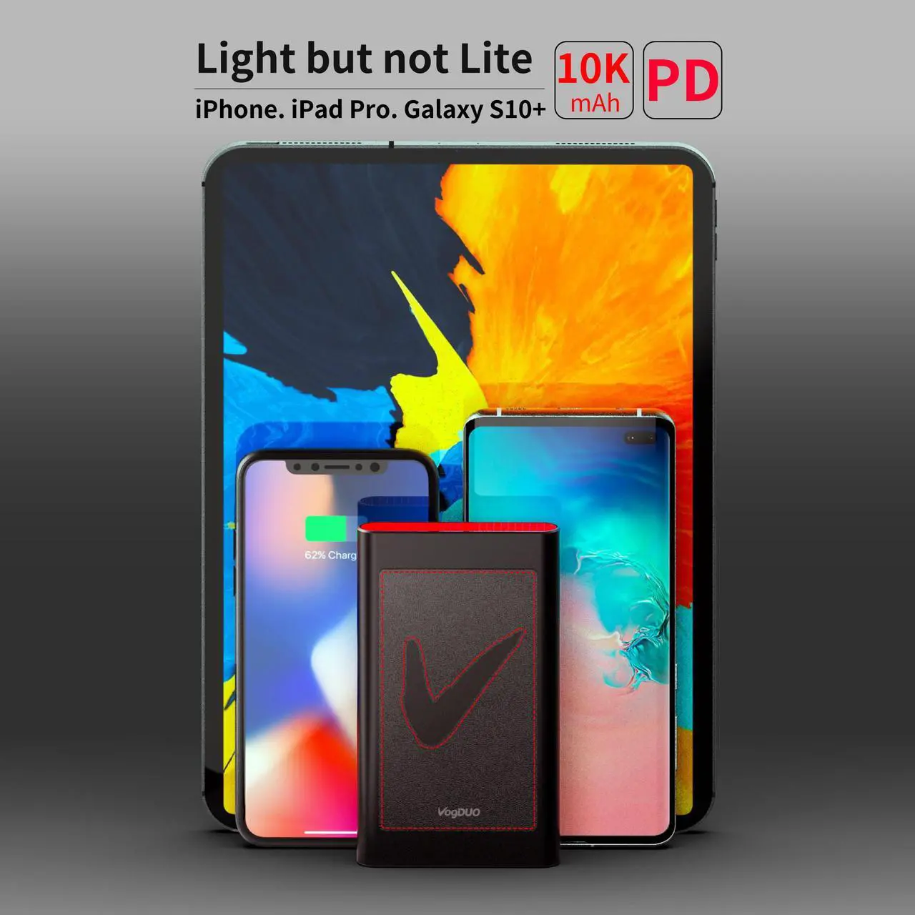 Alt view image 4 of 7 - VogDUO Power Go, 10000mAh Power Bank, USB-C, Ultra-Compact, Fast charging, External Battery for iPhone 14, 13, 12, 11 Pro Max Xs X 8 Samsung S10 Note 10 Pixel 4XL 3XL, iPad Pro 2019 and More, Black