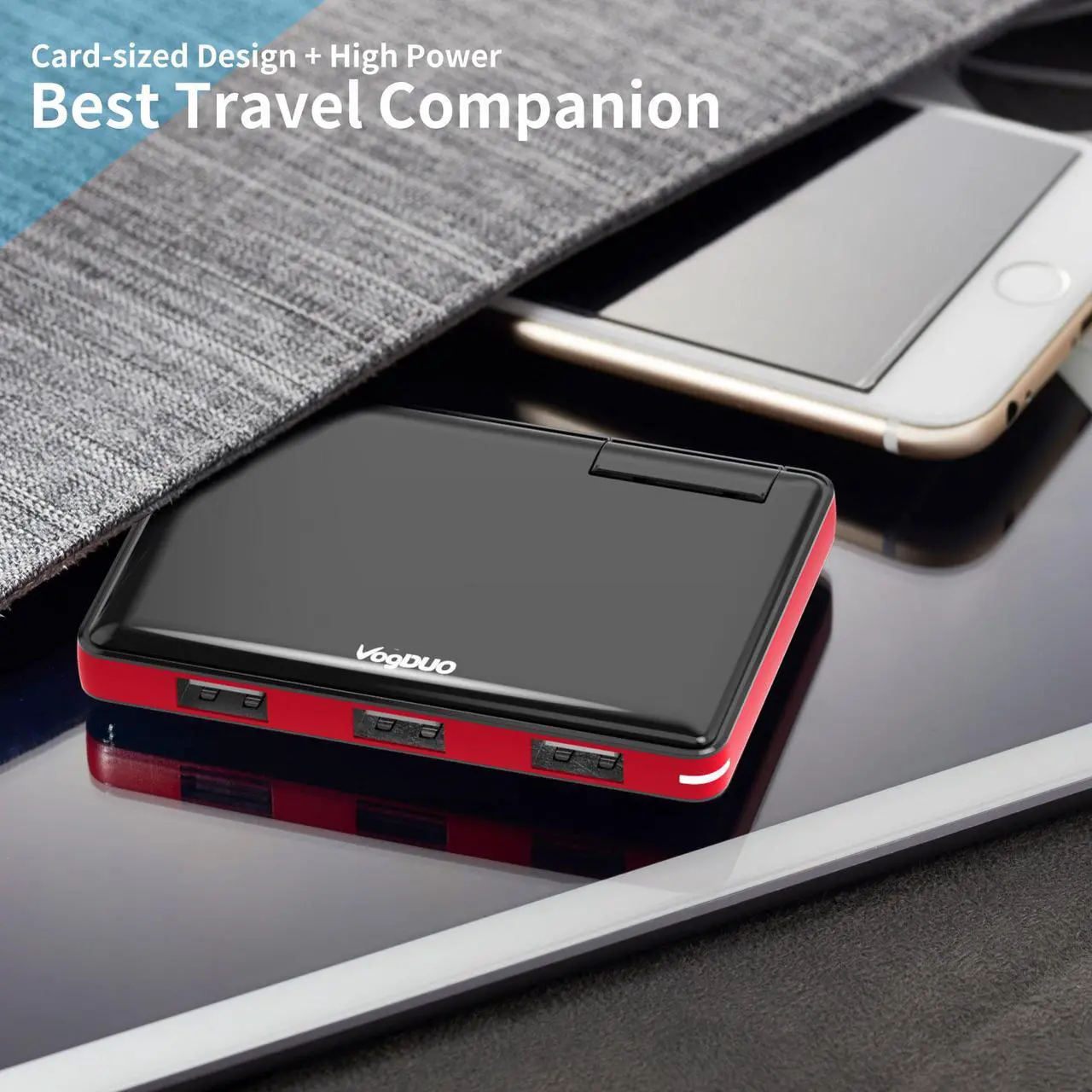 Alt view image 5 of 7 - VogDUO Charger Pro, Ultra-Thin, 3 Port USB Travel Wall Charger, 30W 5V/6A, Foldable Plug, Portable Charger, Compatible with iPhone, Webcam, Samsung, Google Pixels, Kindle, Fitbit, Black