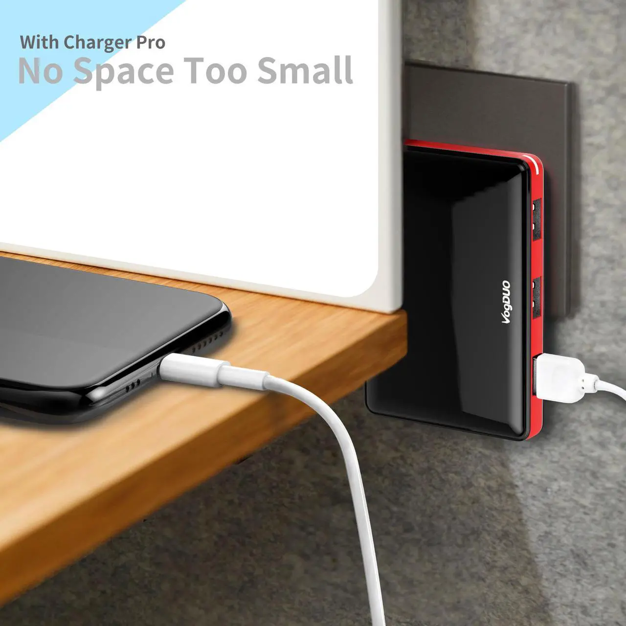 Alt view image 2 of 7 - VogDUO Charger Pro, Ultra-Thin, 3 Port USB Travel Wall Charger, 30W 5V/6A, Foldable Plug, Portable Charger, Compatible with iPhone, Webcam, Samsung, Google Pixels, Kindle, Fitbit, Black