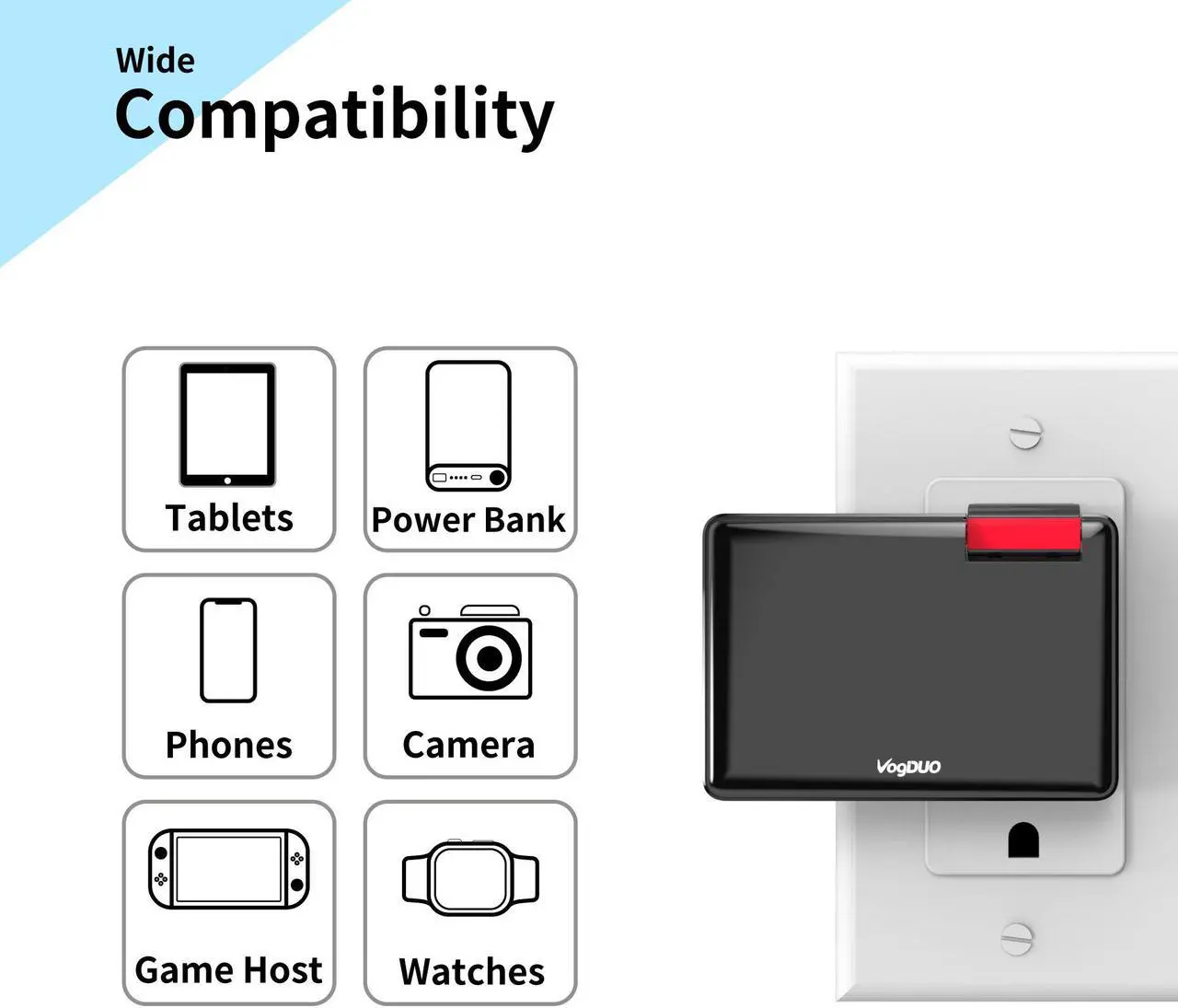 Alt view image 6 of 7 - VogDUO Charger Pro, Ultra-Thin, 3 Port USB Travel Wall Charger, 30W 5V/6A, Foldable Plug, Portable Charger, Compatible with iPhone, Webcam, Samsung, Google Pixels, Kindle, Fitbit, Black