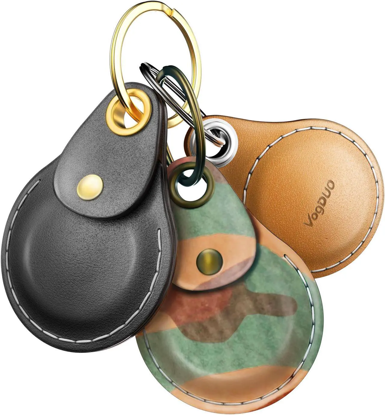 Alt view image 4 of 7 - VogDUO AirTag Leather Case, Italian Genuine Leather, Full cover, Keychain design, Hand Strap, Camouflage