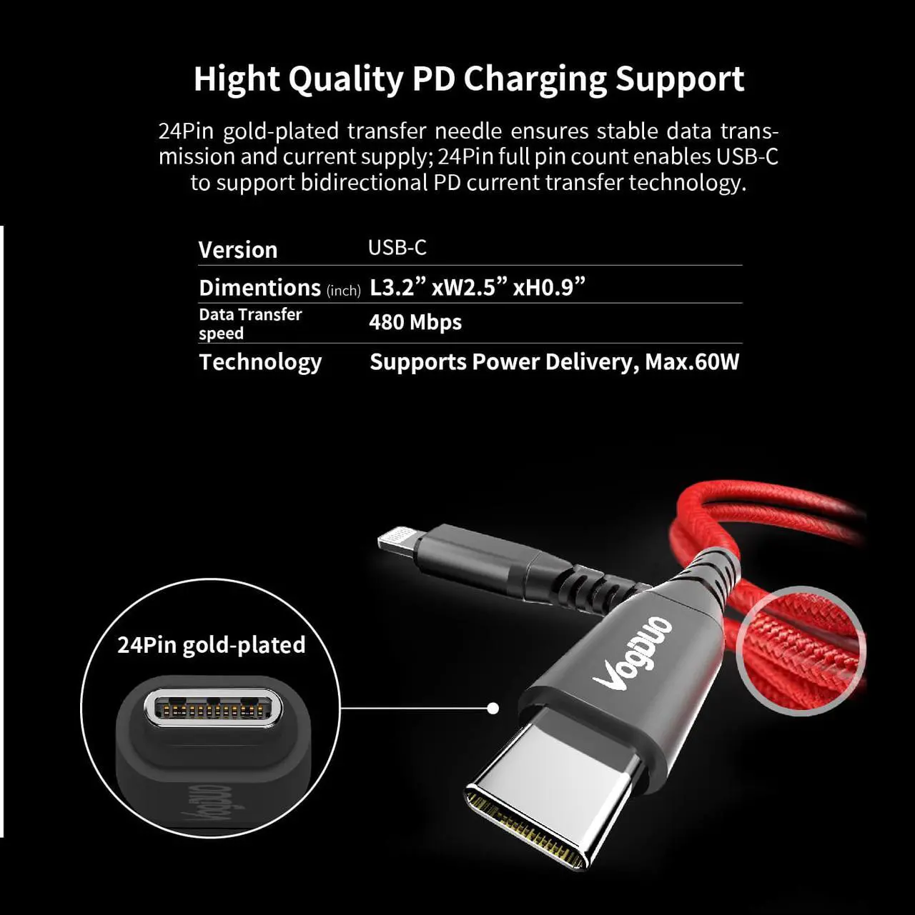 Alt view image 5 of 7 - VogDUO, MFi Certified, USB-C to Lightning Cable, 6ft, Durable and Fast Charging Cable, Reinforced Cable Joints, Tangle Resistant Design, for iPhone XR/Xs/ 11/11 Pro