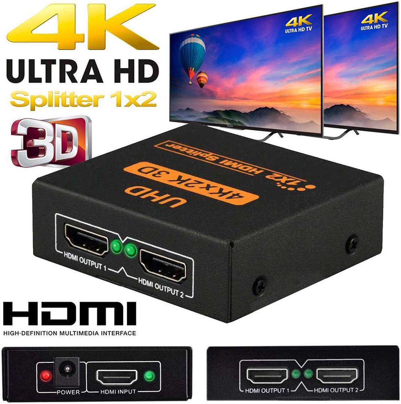 4K 1X2 HDMI Splitter 1 in 2 Out HDMI Switch 3D HD Splitter 2 Ports HUB HDMI Repeater for HDMI Adapter Dual Display for HDTV/DVD/Projector