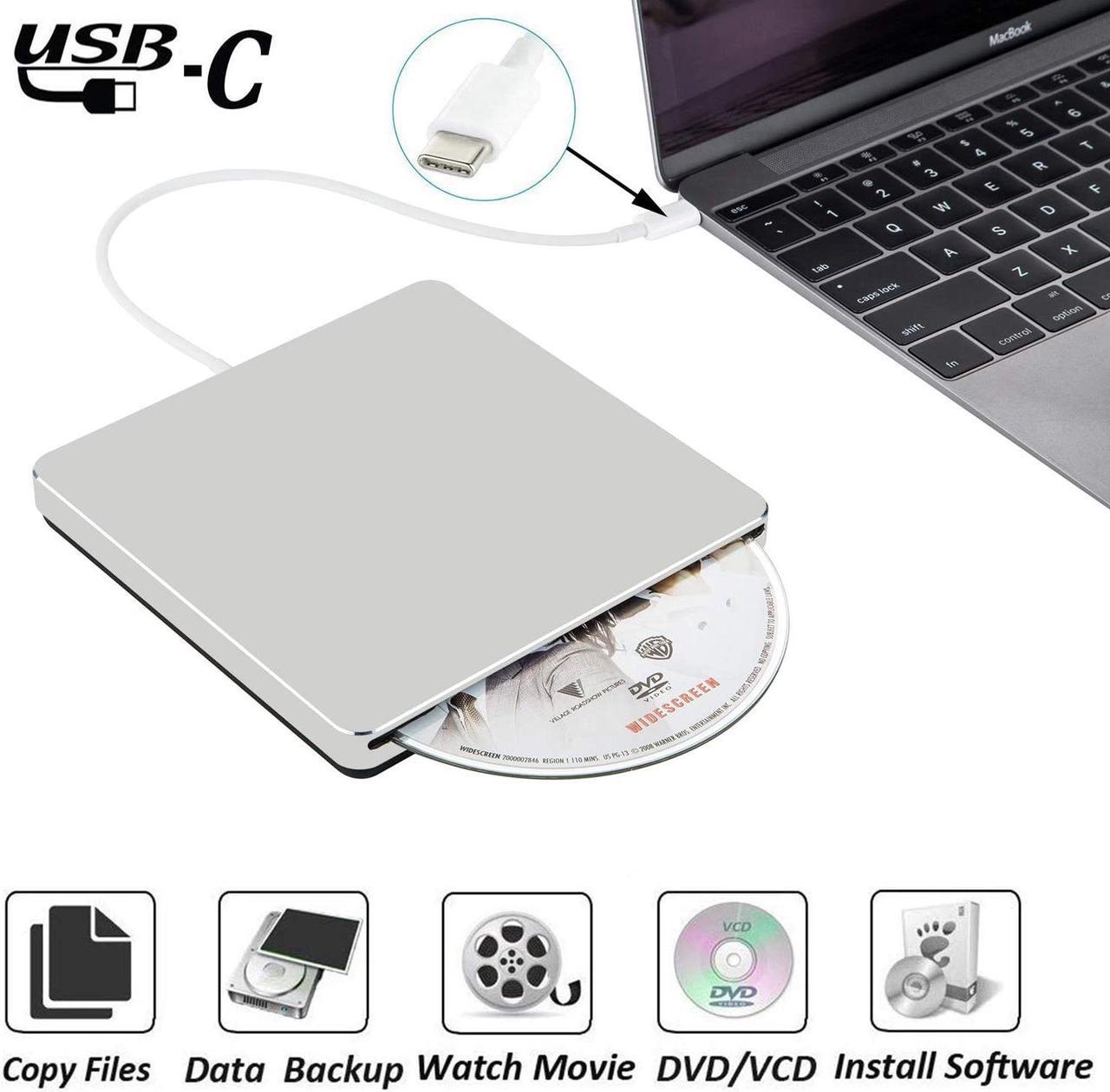 External DVD Drive Type-C Optical Drive Slim Slot-in CD/DVD+/-RW Burner Player USB C Superdrive for MacBook/ Window