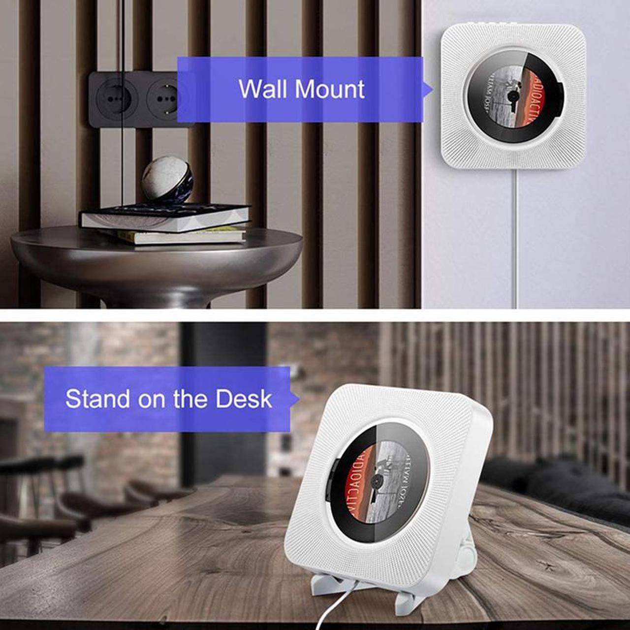 Alt view image 7 of 7 - Wall Mounted CD Player Bluetooth Stereo HiFi Speaker DVD Player CD Boombox  FM Radio with LCD Display Alarm Clock Wireless Remote Control Support 1080P HDMI Video to TV