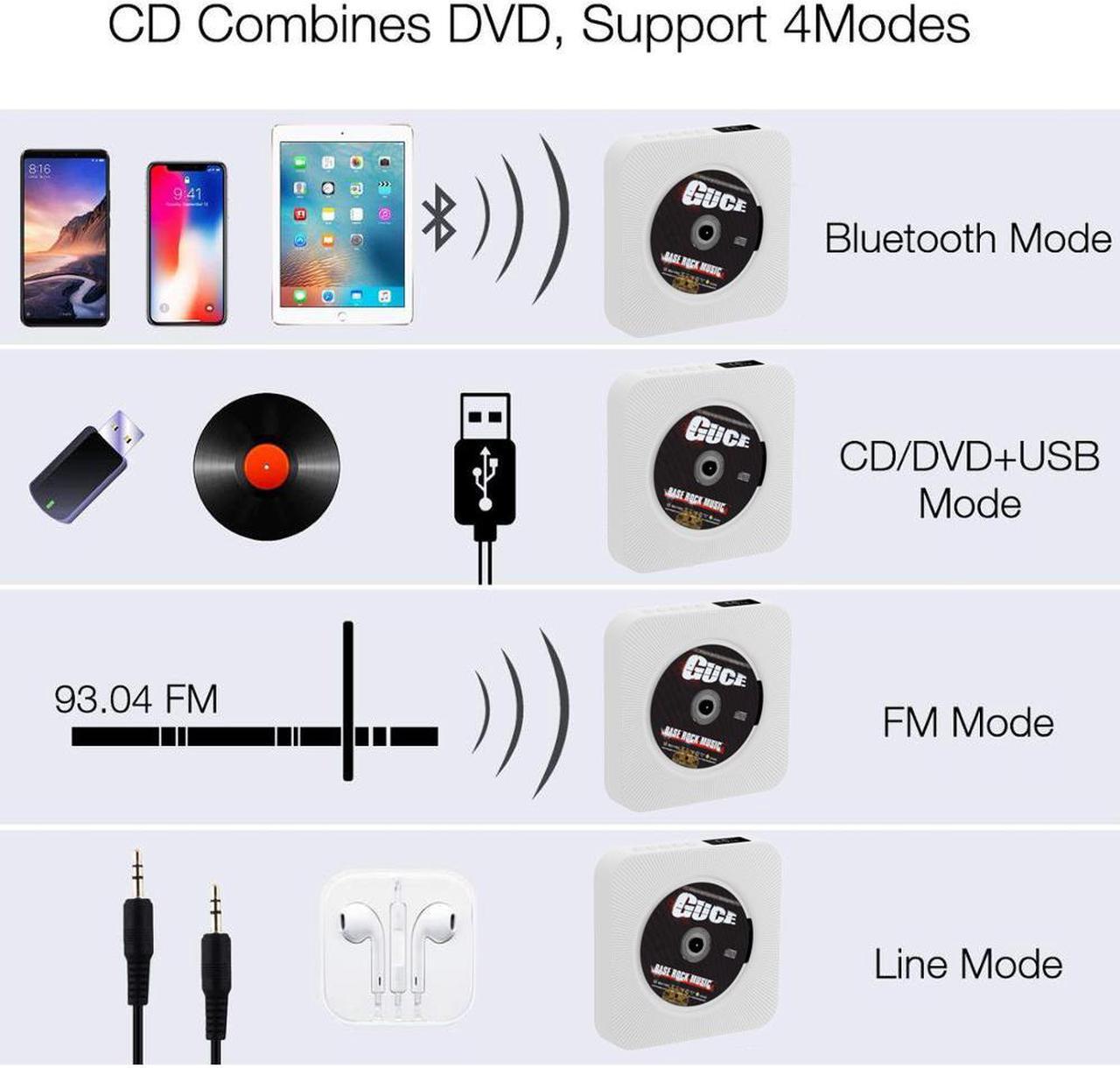 Alt view image 2 of 7 - Wall Mounted CD Player Bluetooth Stereo HiFi Speaker DVD Player CD Boombox  FM Radio with LCD Display Alarm Clock Wireless Remote Control Support 1080P HDMI Video to TV